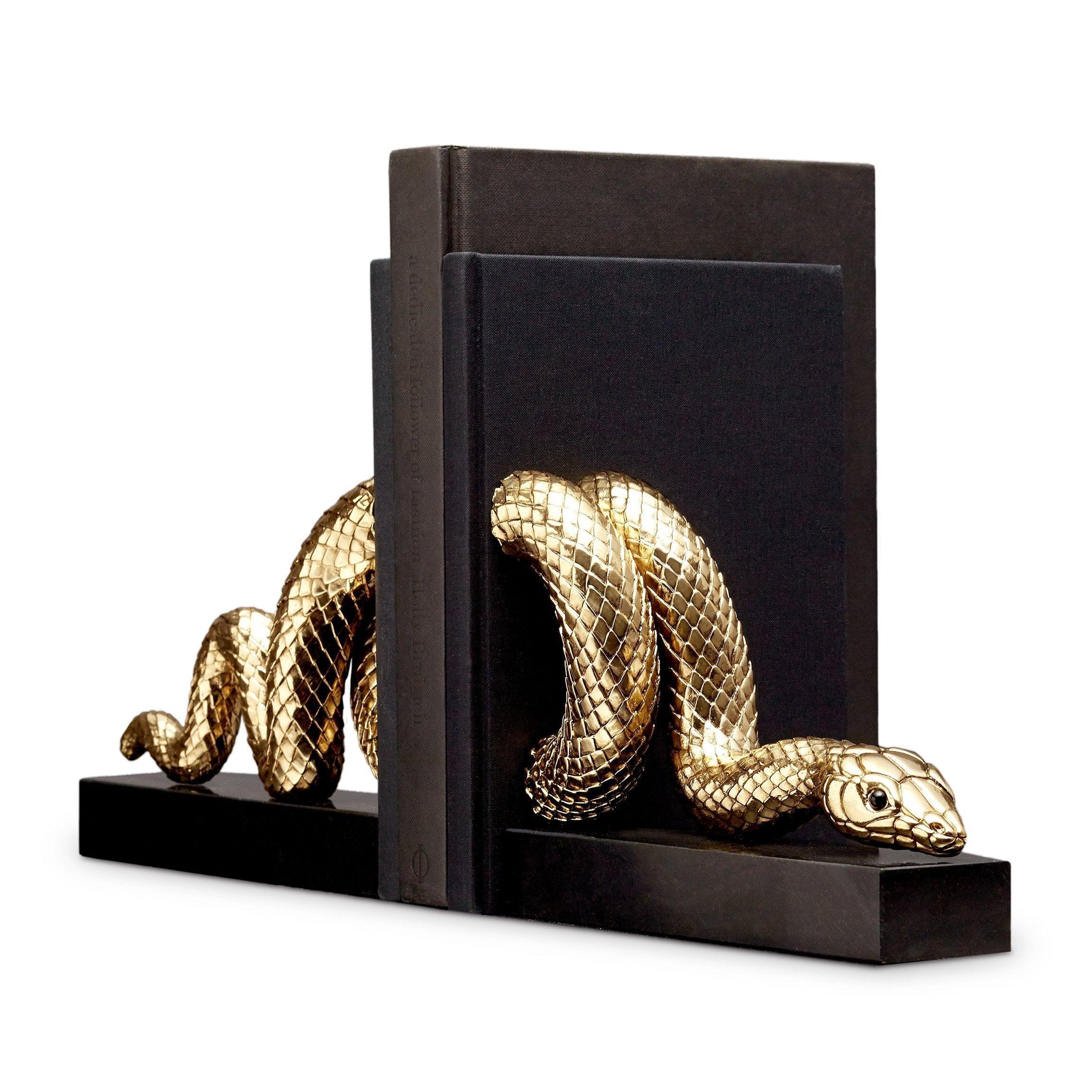 Snake Bookend Set - 2 Piece Decorative Book Holder for Shelves - Perfect for Home Office, Living Room, and Library Organization