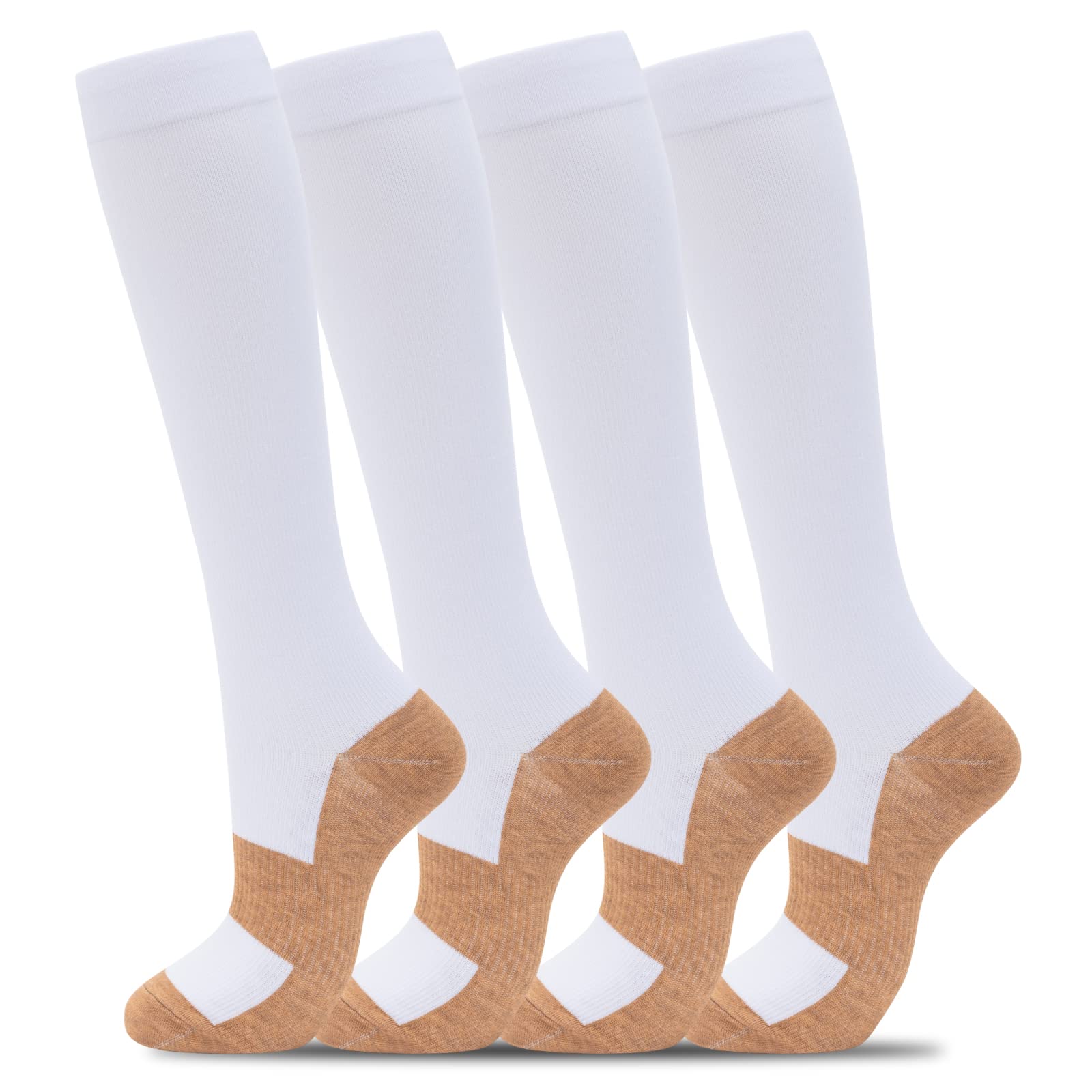 Fenglaoda 4 Pairs Compression Socks for Women & Men - Knee High Support Socks for Nurses, Pregnancy, Running, Travel & Athletic Activities - Improve Circulation & Reduce Swelling - Perfect for Workouts, Long Flights & Medical Professionals