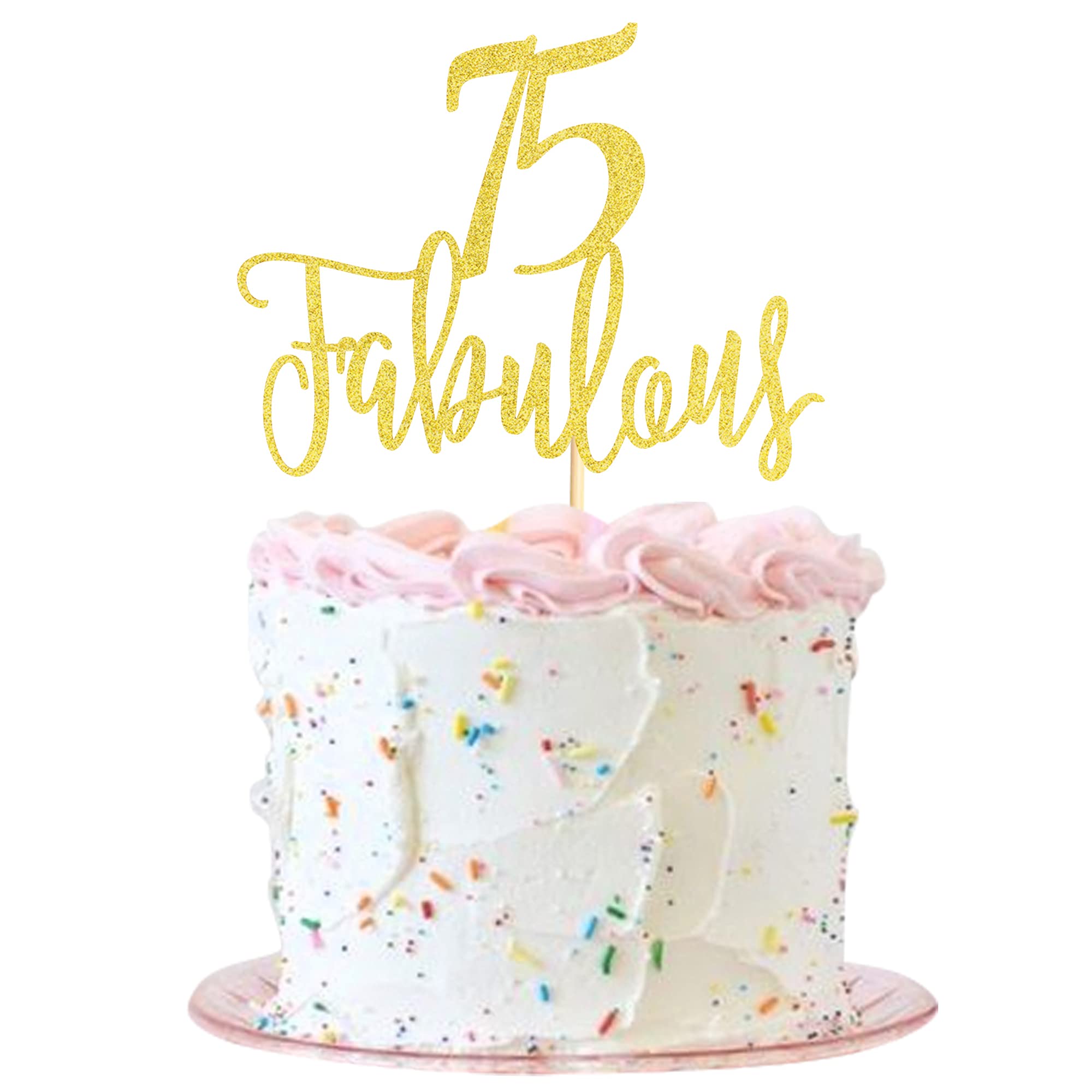75 & Fabulous Cake Topper - Gold Glitter Happy 75th Birthday Cake Decoration for Anniversary Party Supplies | Perfect for Milestone Celebrations, Retirement Parties & Golden Jubilee Events