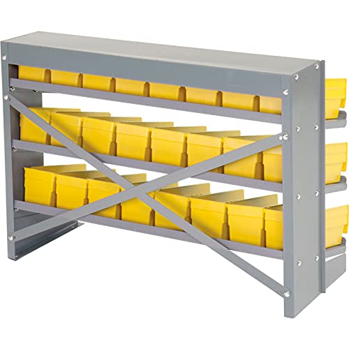 Global Industrial 3-Shelf Utility Bench Rack with 24 Yellow Storage Bins (4