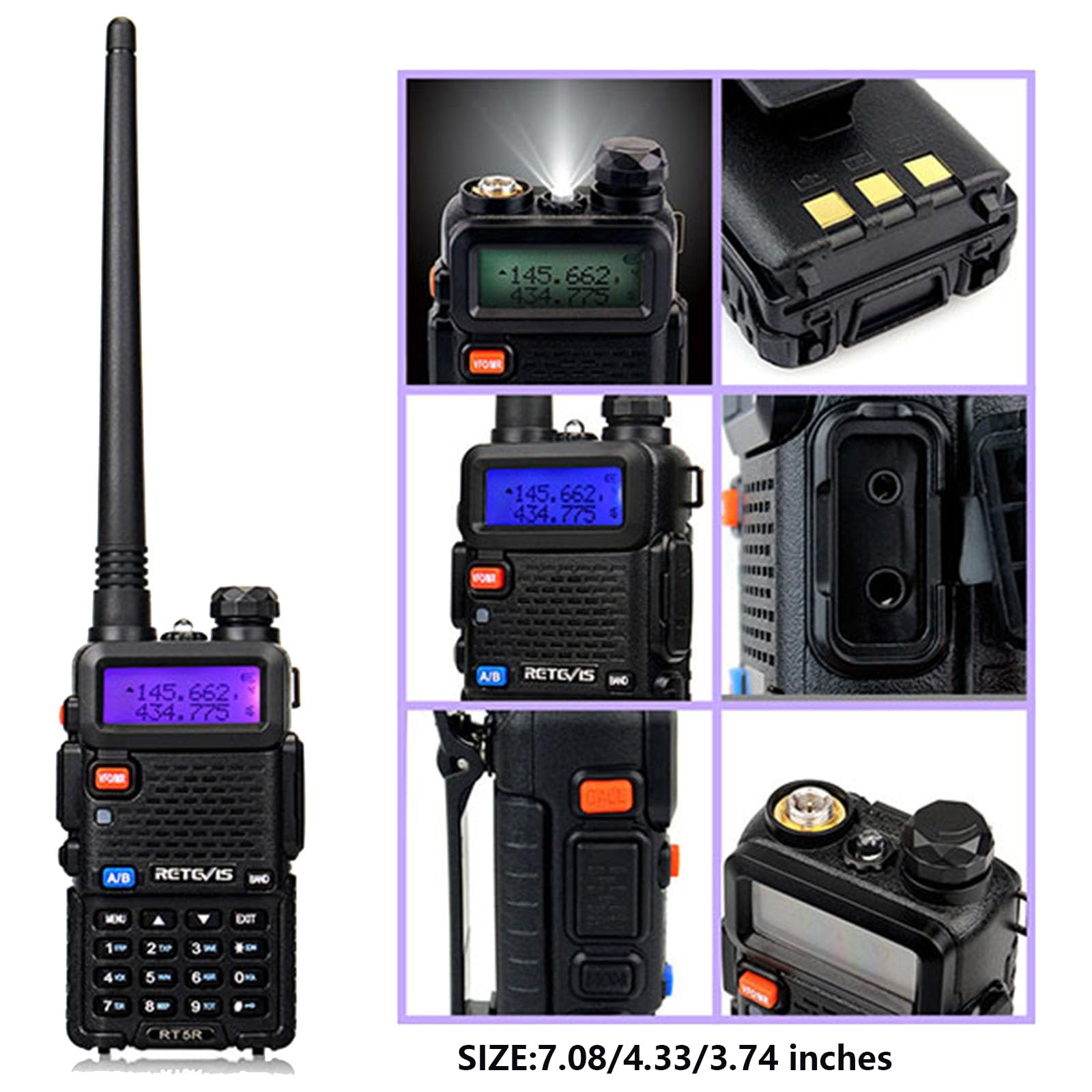 Retevis RT-5R Dual Band Two Way Radio Walkie Talkies for Adults - 4 Pack with Speaker Mic, 1400mAh Rechargeable Battery, Flashlight & SOS Alarm - Ideal for Outdoor Adventures, Hiking, Camping and Emergency Communication