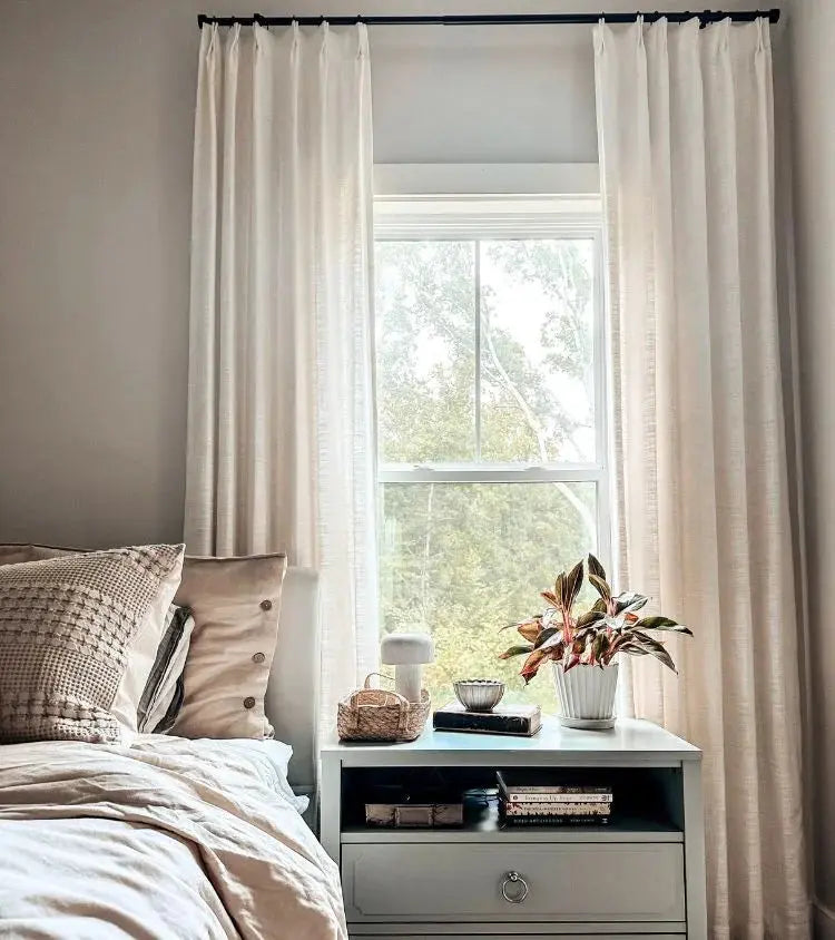 Blackout Linen Pinch Pleat Curtains for Living Room & Bedroom - Ready Made Thermal Insulated Drapes with Noise Reduction