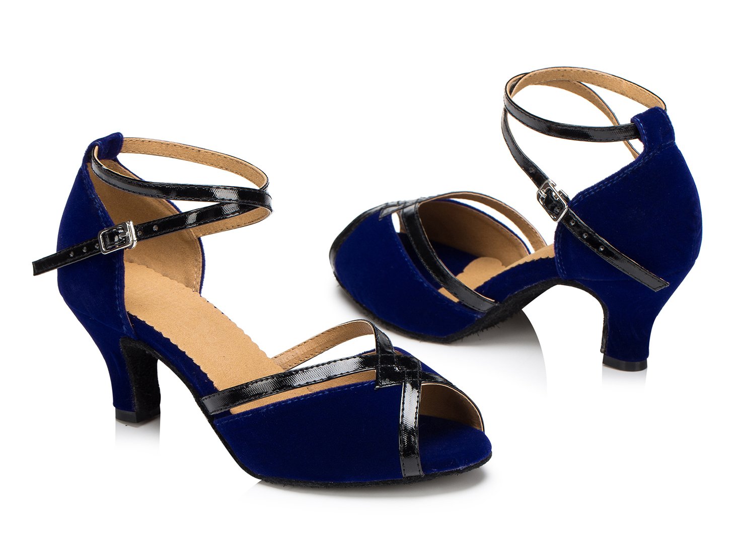 Women's PU Leather Heels Pumps - Modern Latin Tango Dance Shoes with Cross Ankle Strap Buckle (LD066) for Ballroom, Salsa, Wedding & Performance