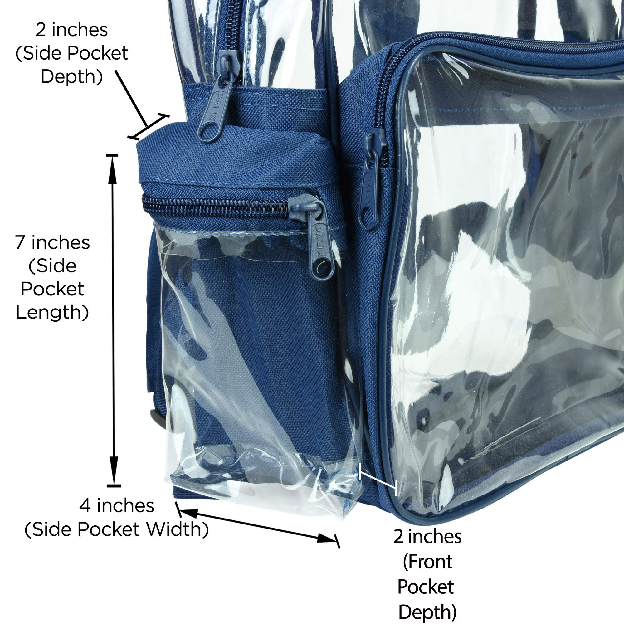 DALIX Small Clear Backpack Bag in Navy Blue - Lightweight Transparent School Backpack for Students, Travel & Stadium Security Events