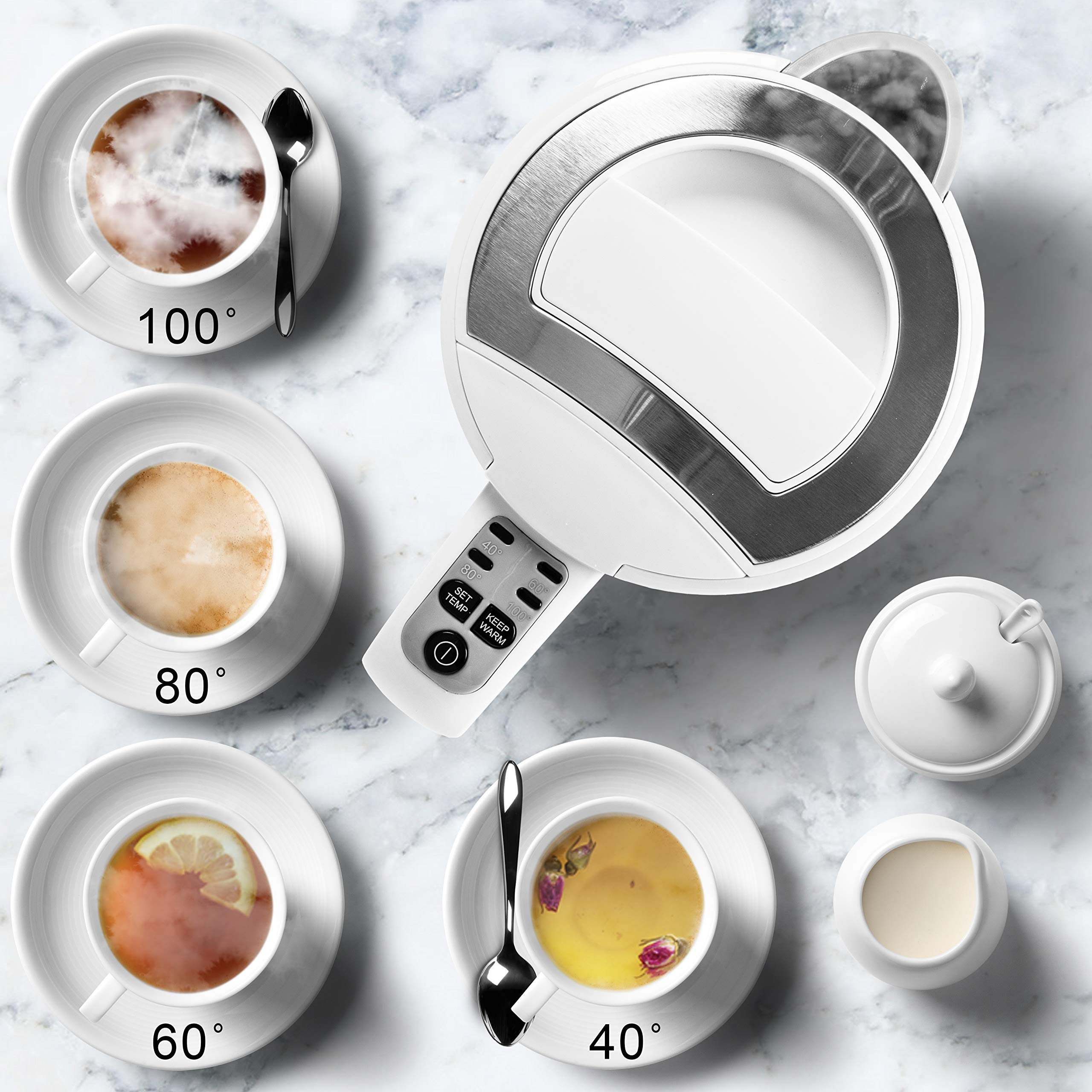 Duronic EK30 WE Electric Kettle with Digital Temperature Control - Fast Boiling 1.7L Stainless Steel Water Kettle for Tea, Coffee, Hot Chocolate & Soup - Perfect for Home, Office & Dorm Use (White)