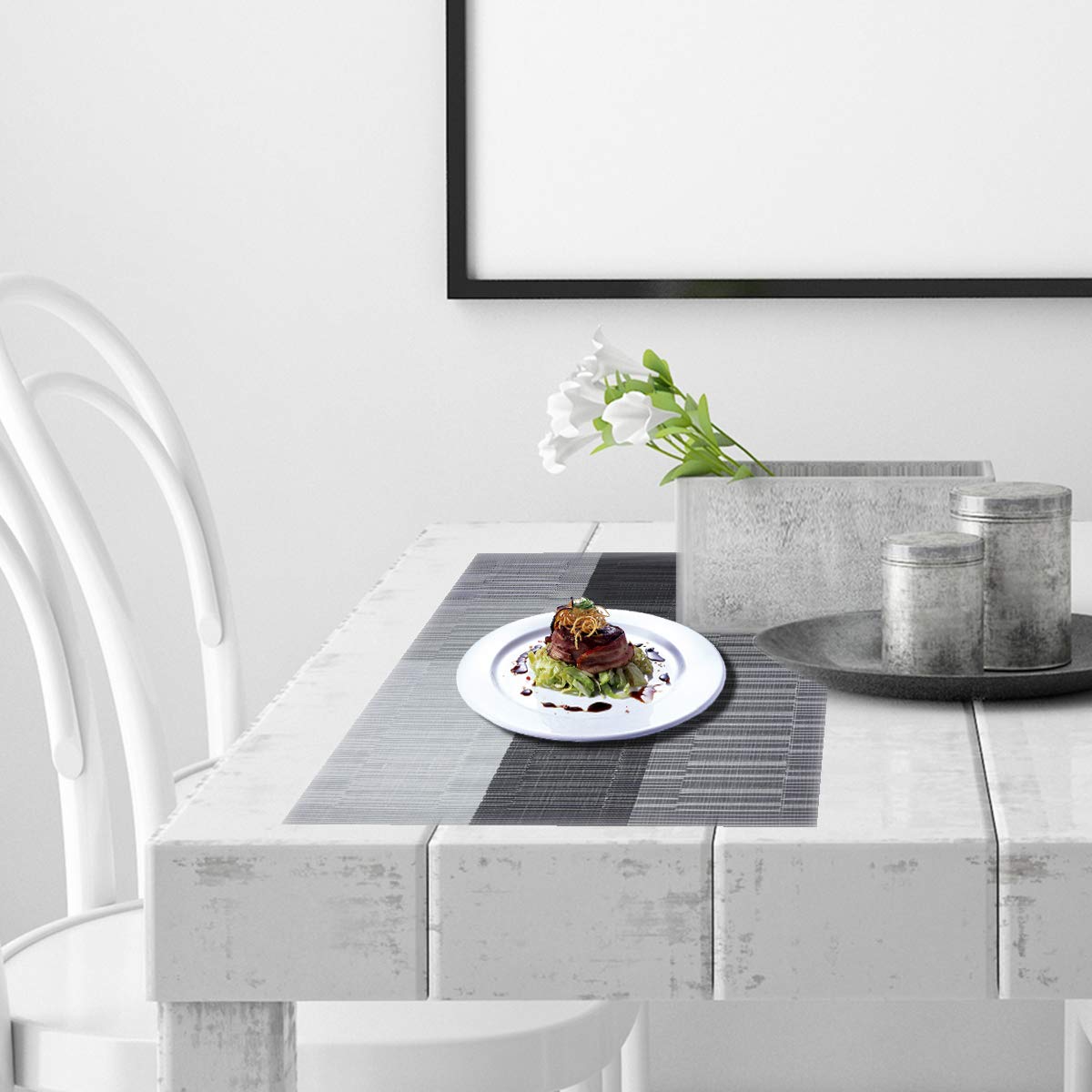 PIGCHCY Washable Vinyl Woven Table Placemats - Set of 4 Elegant Durable Dining Mats for Kitchen, Restaurant & Home Decor (Black) - Perfect for Everyday Meals, Dinner Parties & Holiday Gatherings