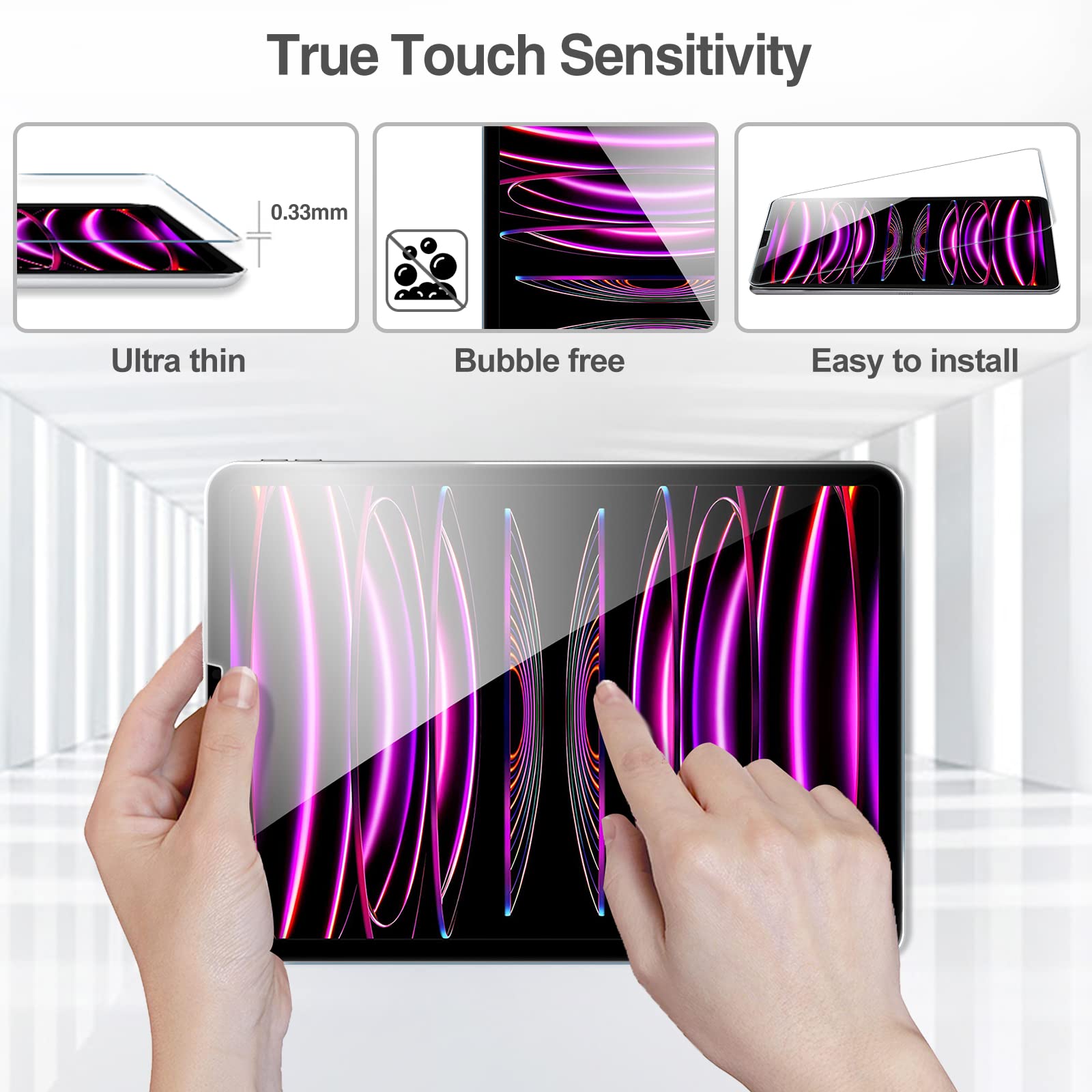 ProCase 2+2 Pack Tempered Glass Screen Protector for iPad Pro 12.9 inch (6th/5th/4th Gen 2022/2021/2020) with Camera Lens Protector - Ultra HD Clear Anti-Scratch Protection - Perfect for Work, Study & Entertainment