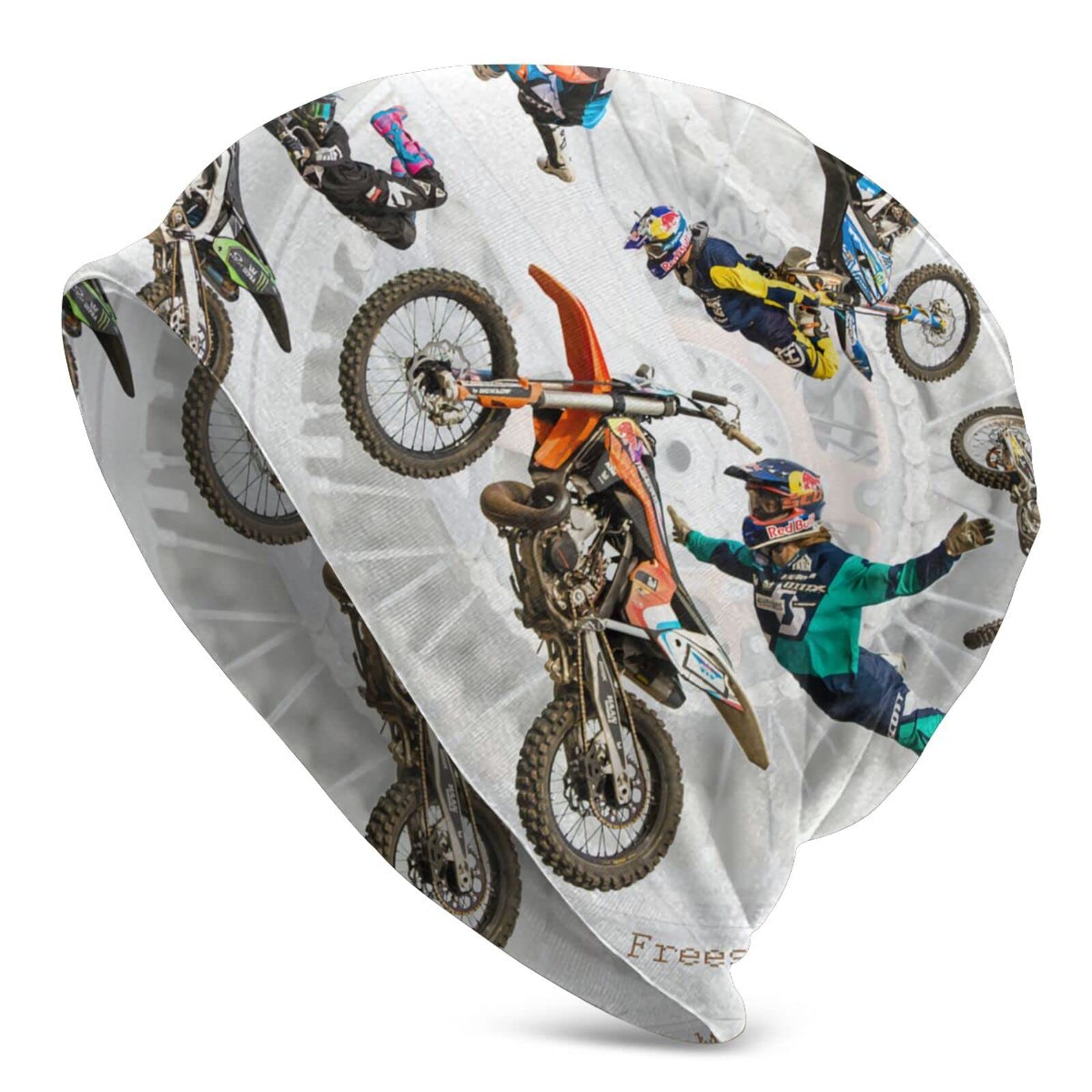 Freestyle Motocross Dirt Bike Beanie Hat for Men & Women - Slouchy Ski Skull Cap - Thin Stretch Acrylic Knit Winter Hat for Motorcycle Riding, Snowboarding & Outdoor Activities