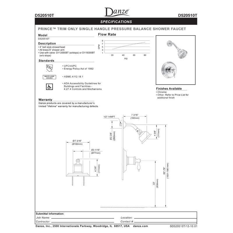 Danze Prince Chrome Single Handle Pressure Balance Shower Faucet with Rough-in Valve - Perfect for Modern Bathroom Renovations & Spa-Like Shower Experience