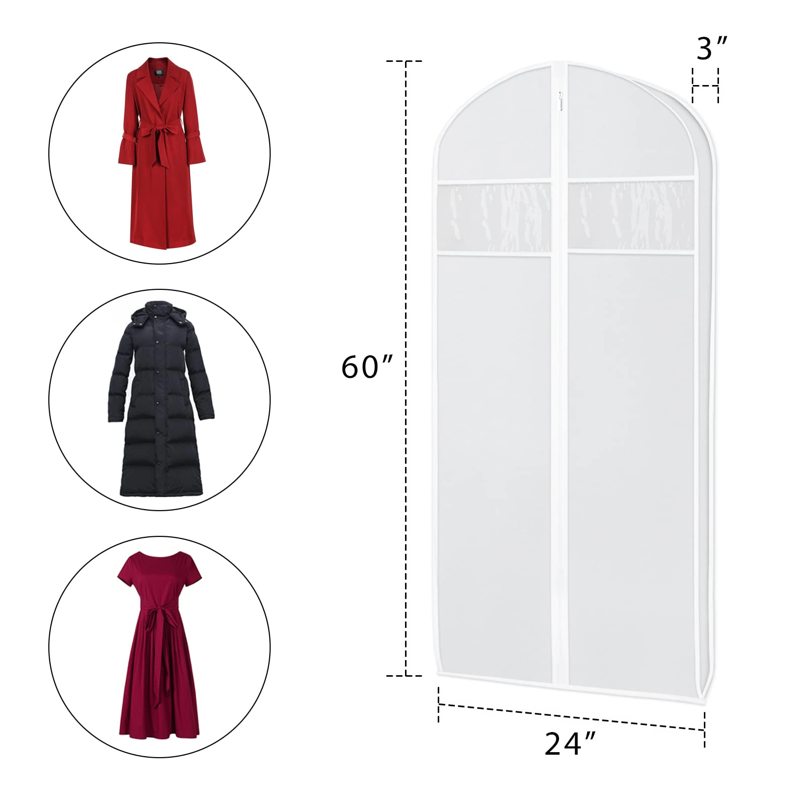 Zilink 60-inch Clear Garment Bags for Storage - Heavy Duty Dress Cover with 3