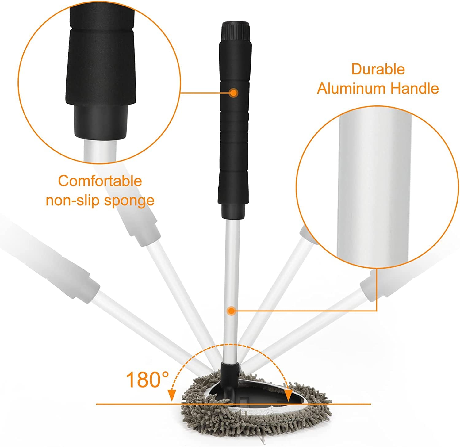 JOYFUL&HOPEFUL 4-in-1 Car Windshield Cleaner Kit - Extendable Handle Window Cleaning Tool with 4 Microfiber & 2 Chenille Pads - Anti-Fog Interior Glass Cleaner for Streak-Free Shine - Perfect for Car, Truck & Home Windows