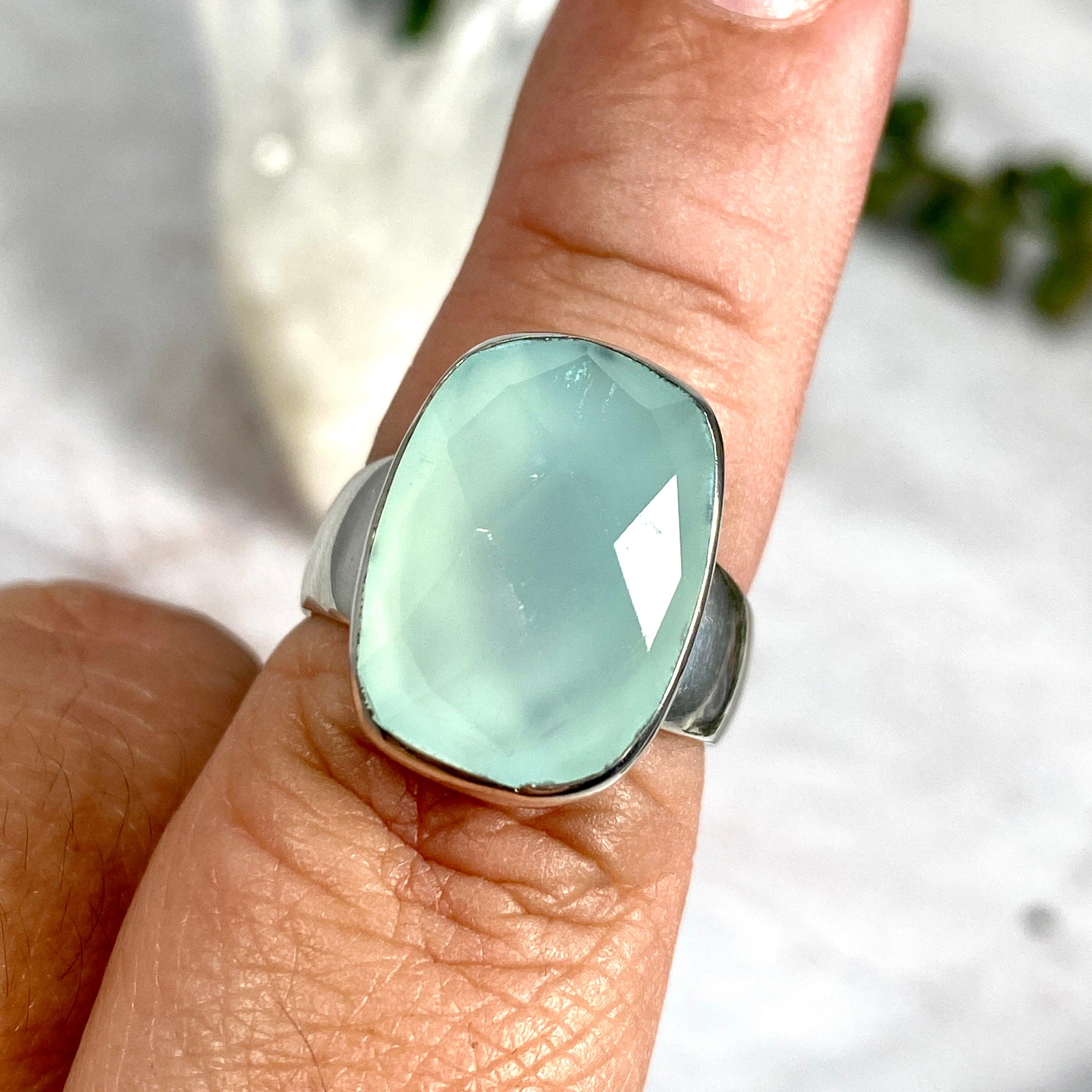 Aqua Chalcedony Faceted Rectangular Ring - Size 8 - KRGJ2437 - Elegant Jewelry for Women, Perfect for Weddings, Parties & Everyday Wear