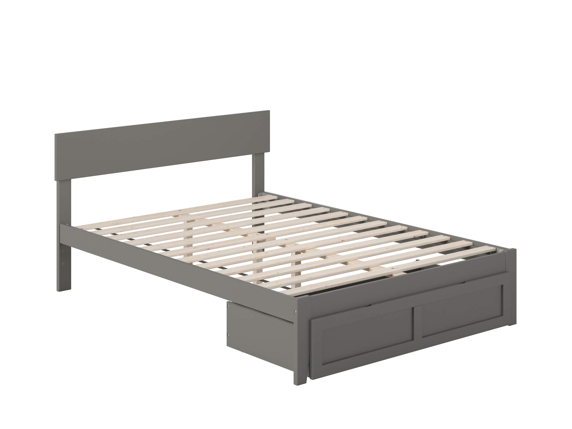 AFI Boston Full Size Platform Bed Frame with Storage Drawer in Grey - Modern Bedroom Furniture for Small Spaces & Guest Rooms