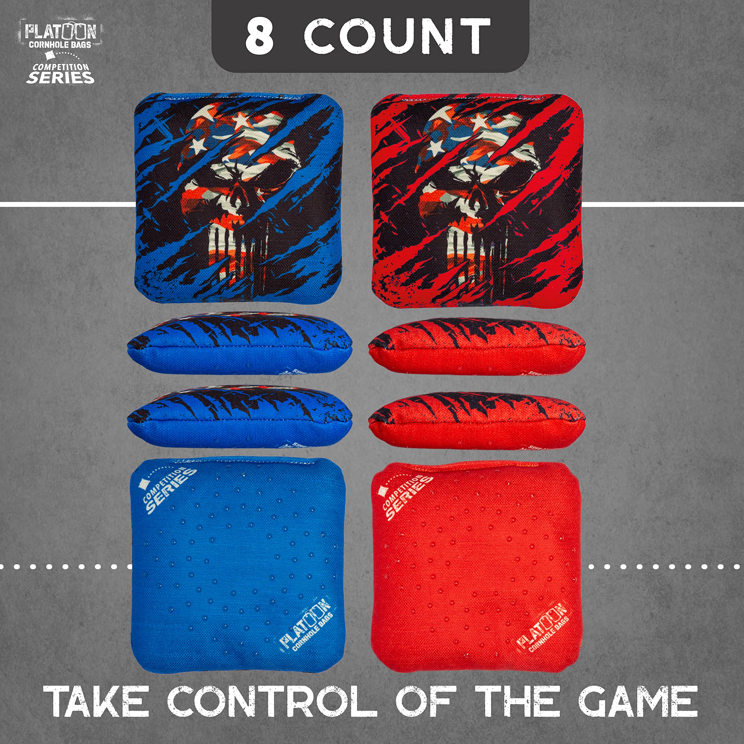 Professional Cornhole Bags Set of 8 - Regulation Weight, Double Sided with Slick & Sticky Rubber Dots - Competition Series for Pro Corn Hole Bean Bag Toss Game - Perfect for Backyard Parties, Tailgating, and Outdoor Events - Made in USA