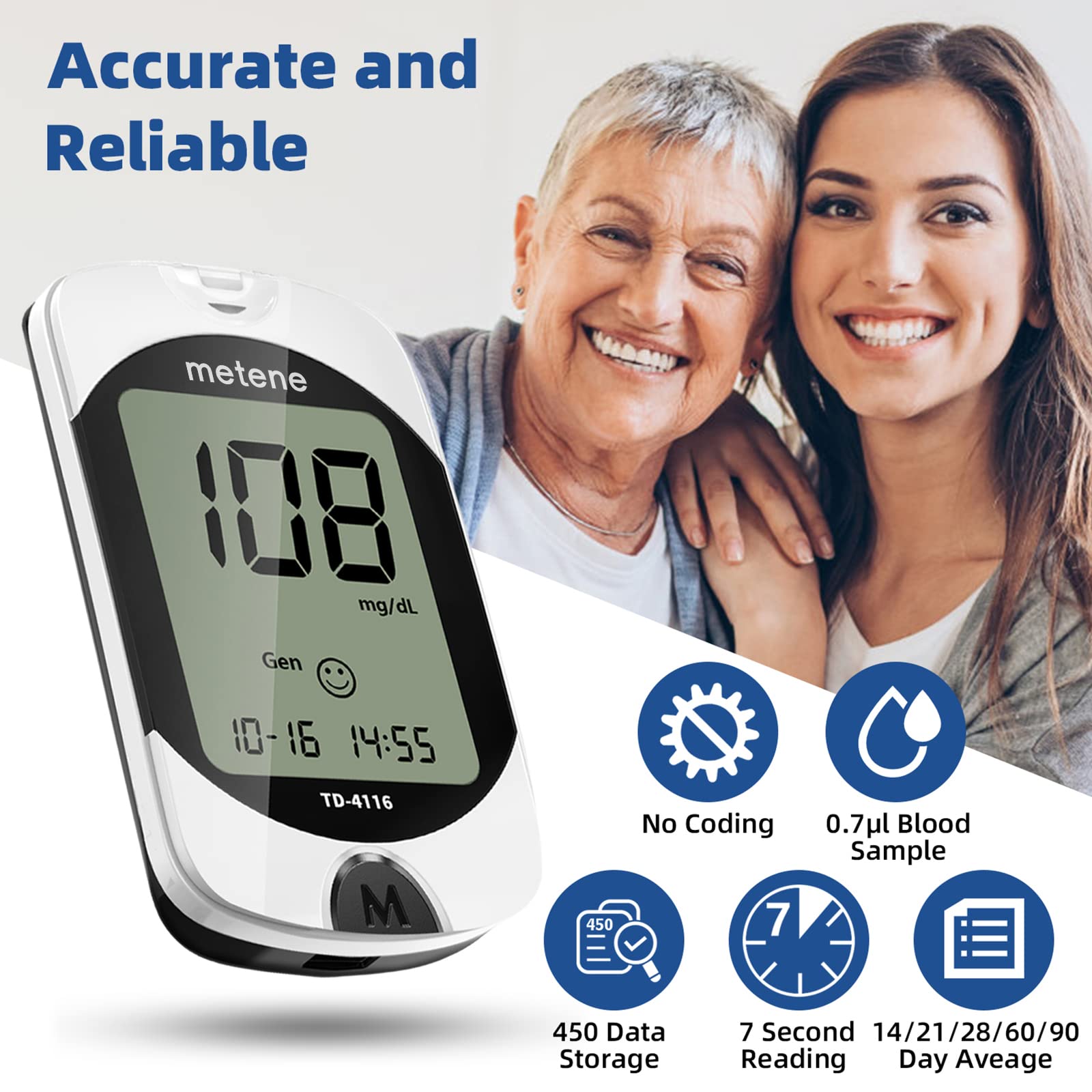 Metene TD-4116 Blood Glucose Monitor Kit with Twist Top Lancets - Accurate Diabetes Testing for Home Use | Pain-Free Blood Sugar Monitoring for Daily Health Management