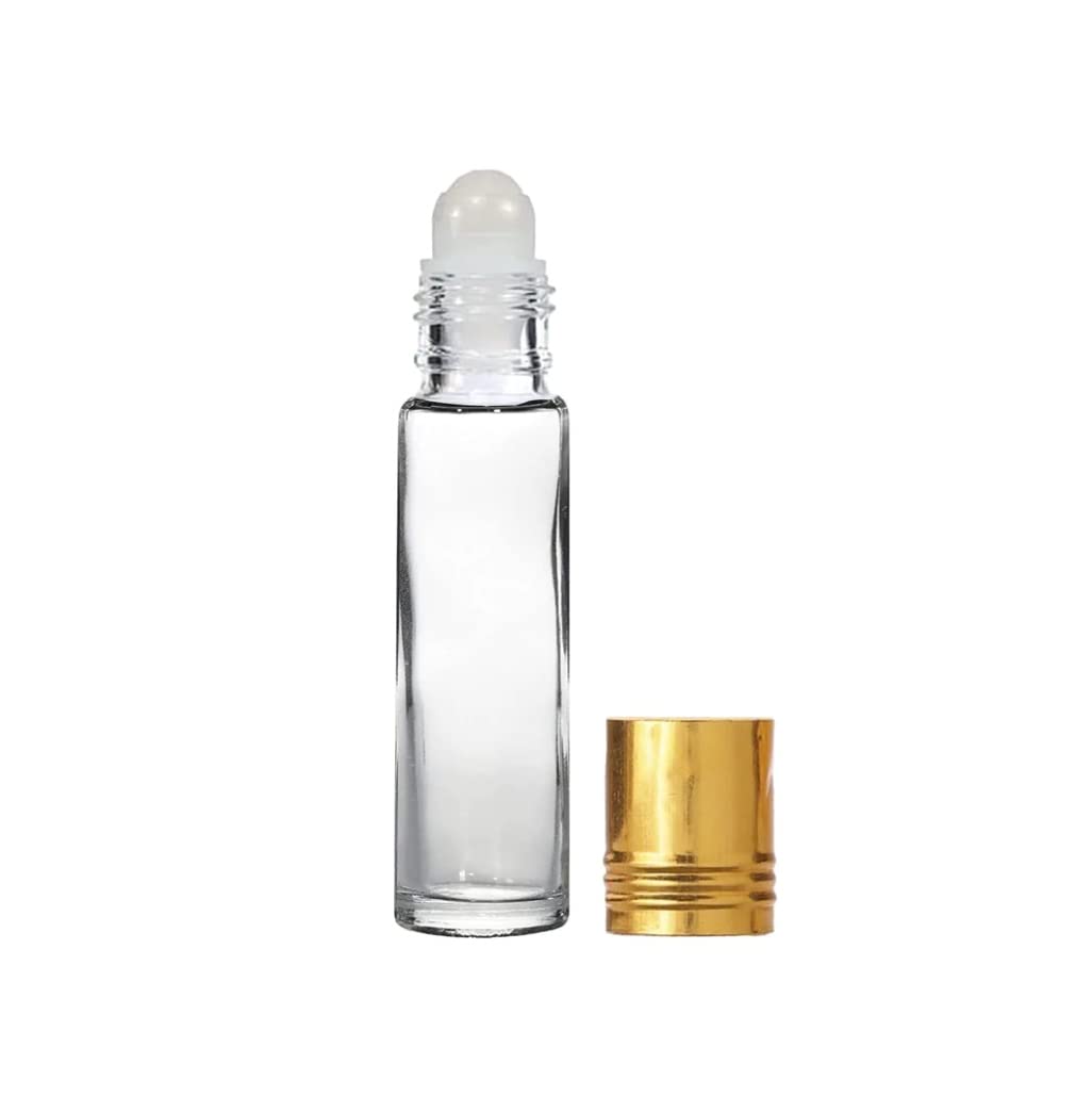 Refillable 10ml Roll On Glass Bottles with Golden Cap - Set of 10 for Perfume, Essential Oils, Attar & Lip Balm | Portable Travel Size for Aromatherapy, DIY Beauty & Gift Giving