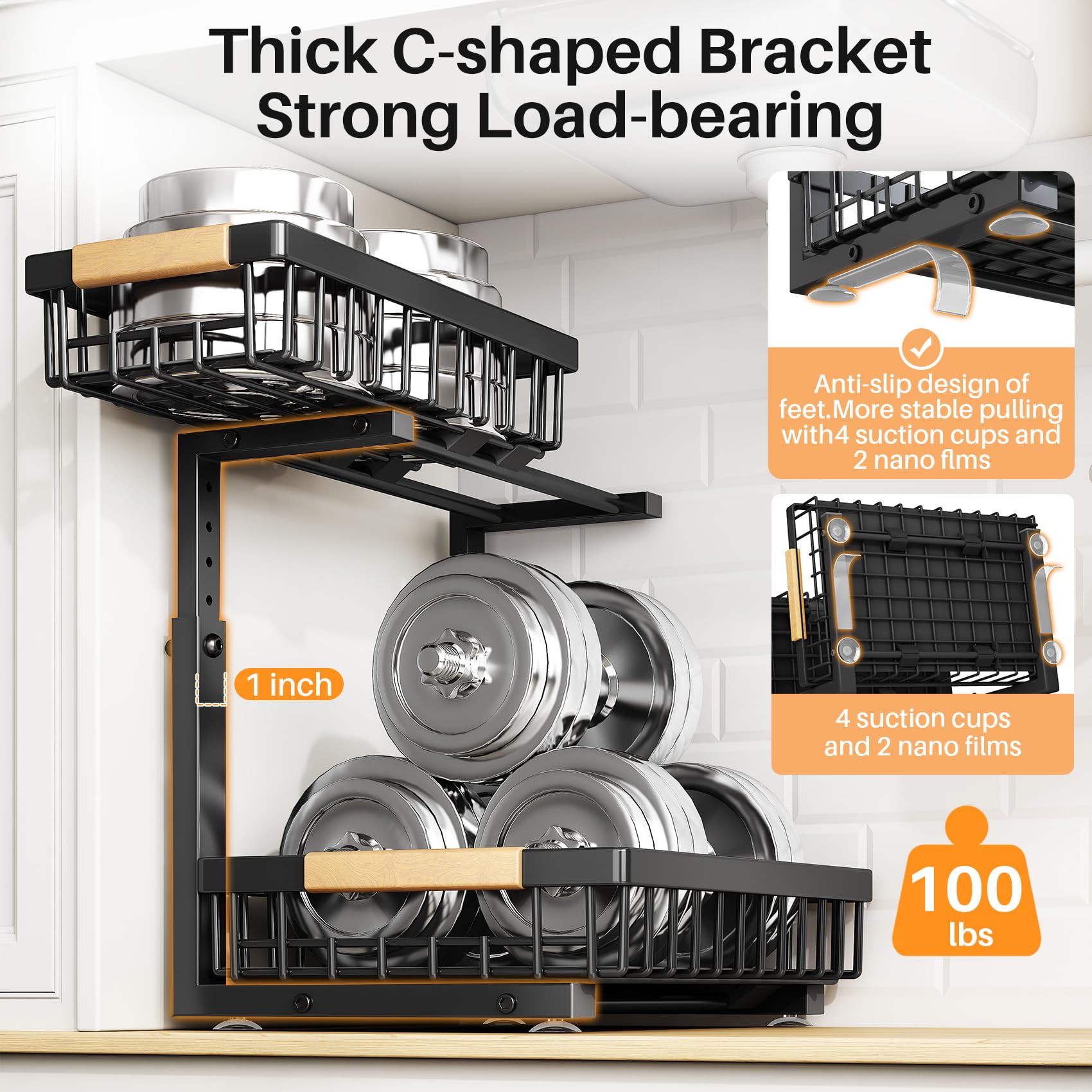 PXRACK 2-Pack Under Sink Organizer - Adjustable Height 2-Tier Pull Out Cabinet Shelf with Thickened Metal Frame | Slide Out Storage for Kitchen, Bathroom & Laundry Cabinets | Perfect for Pots, Pans & Cleaning Supplies Organization