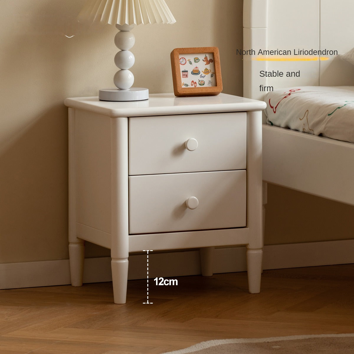 Solid Wood Poplar Kids Nightstand - American White Bedside Table for Children's Room, Nursery, or Playroom - Durable & Stylish Furniture for Bedtime Storage