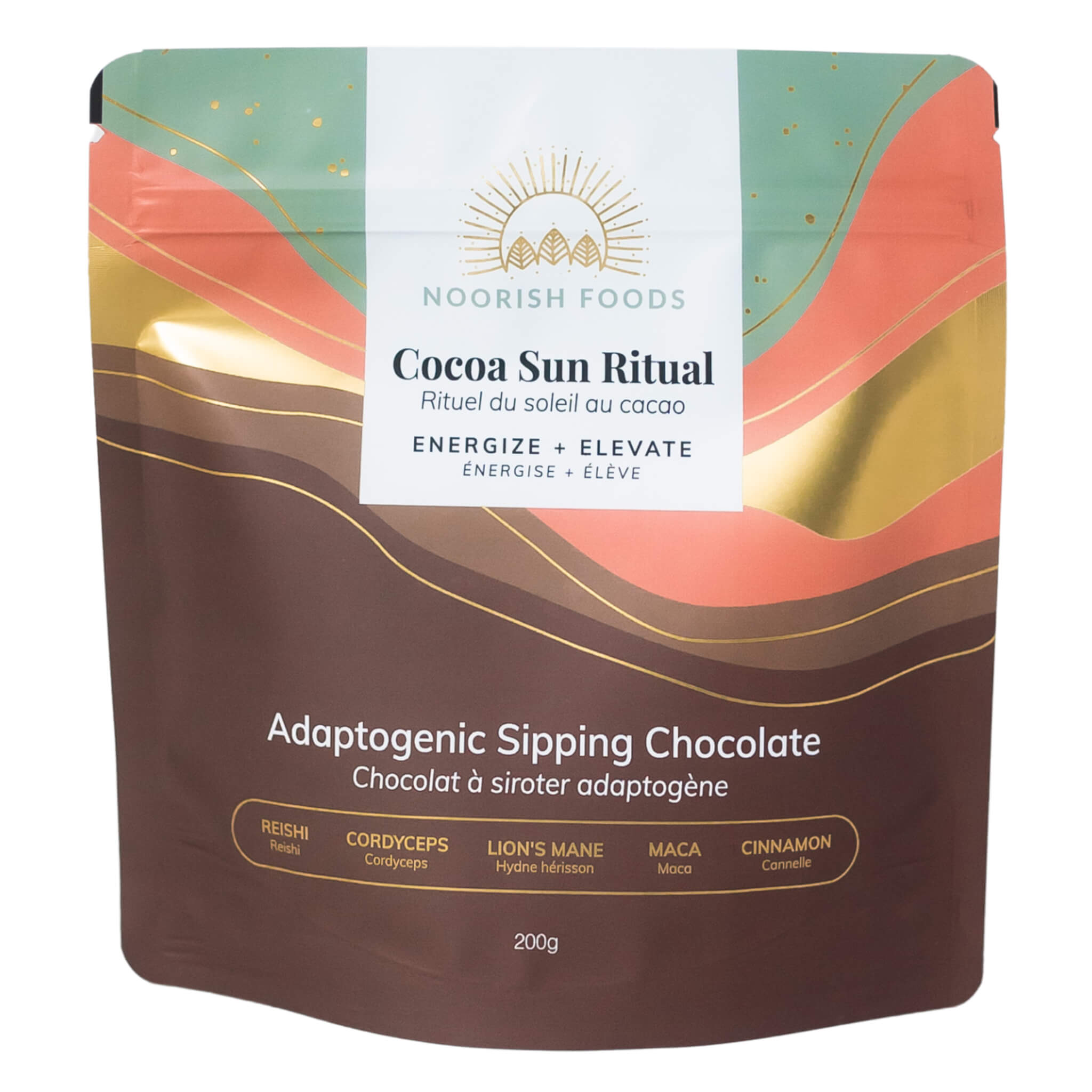 Organic Cocoa Sun Ritual Sipping Chocolate Powder - Energizing & Mood Elevating Hot Drink Mix for Morning Boost & Relaxation - Perfect for Yoga, Meditation & Cozy Winter Nights