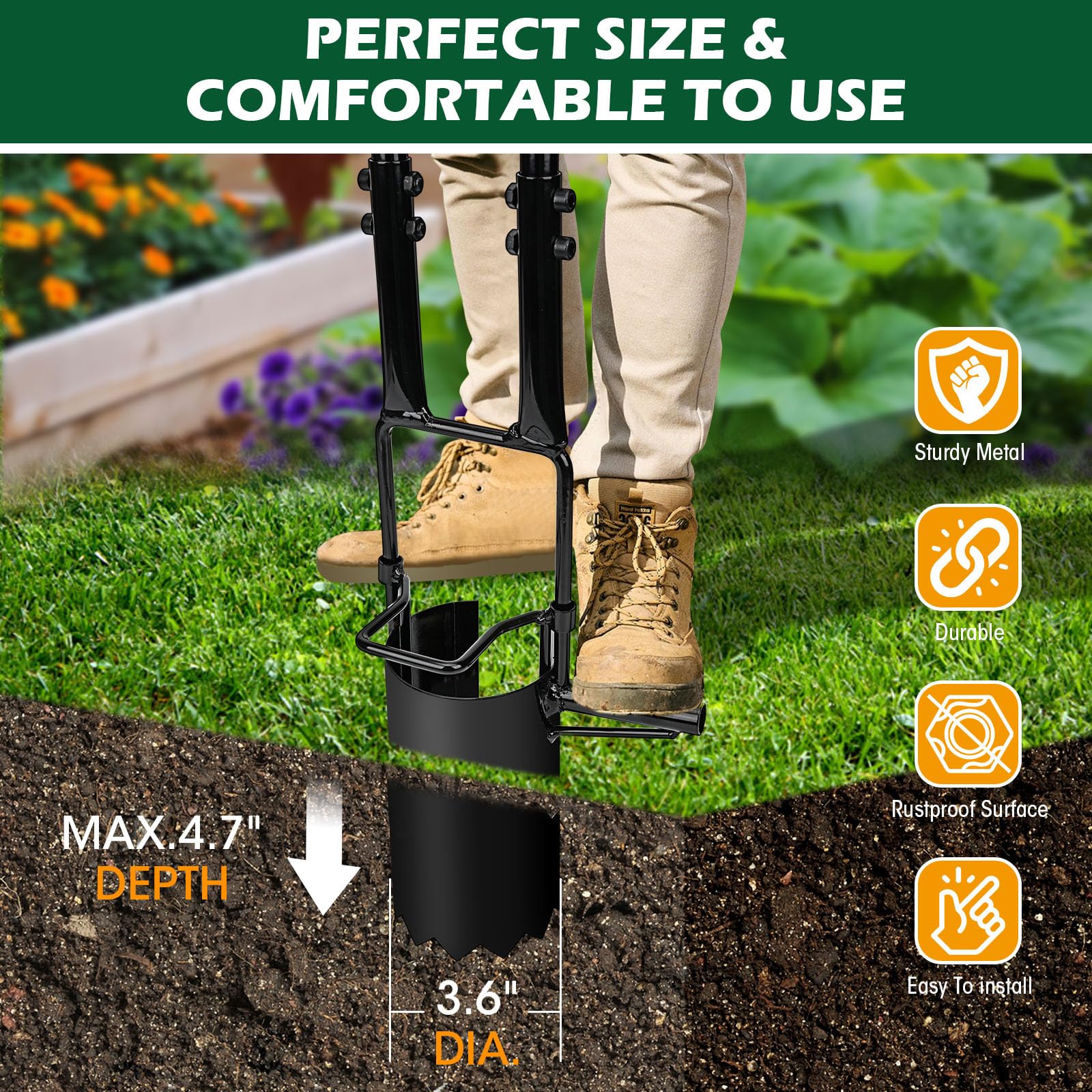 5-in-1 Bulb Planter Tool with Long Handle - Lawn & Garden Transplanter, Grass Plugger, Sod Remover - Perfect for Planting Tulips, Iris, Daffodils - Ideal for Spring Gardening, Landscaping & Flower Bed Maintenance