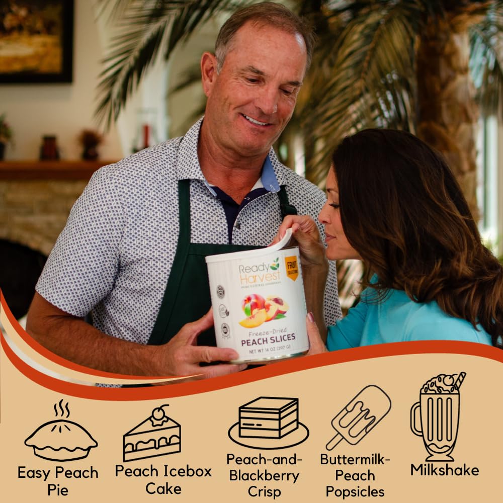 Freeze Dried Peaches - Gluten Free, Non-GMO, 25 Year Shelf Life | Healthy Fruit Snacks for Camping, Hiking & Emergency Food Storage | 6-Pack #10 Cans (397g Each) | Vegan, Paleo & Keto Friendly