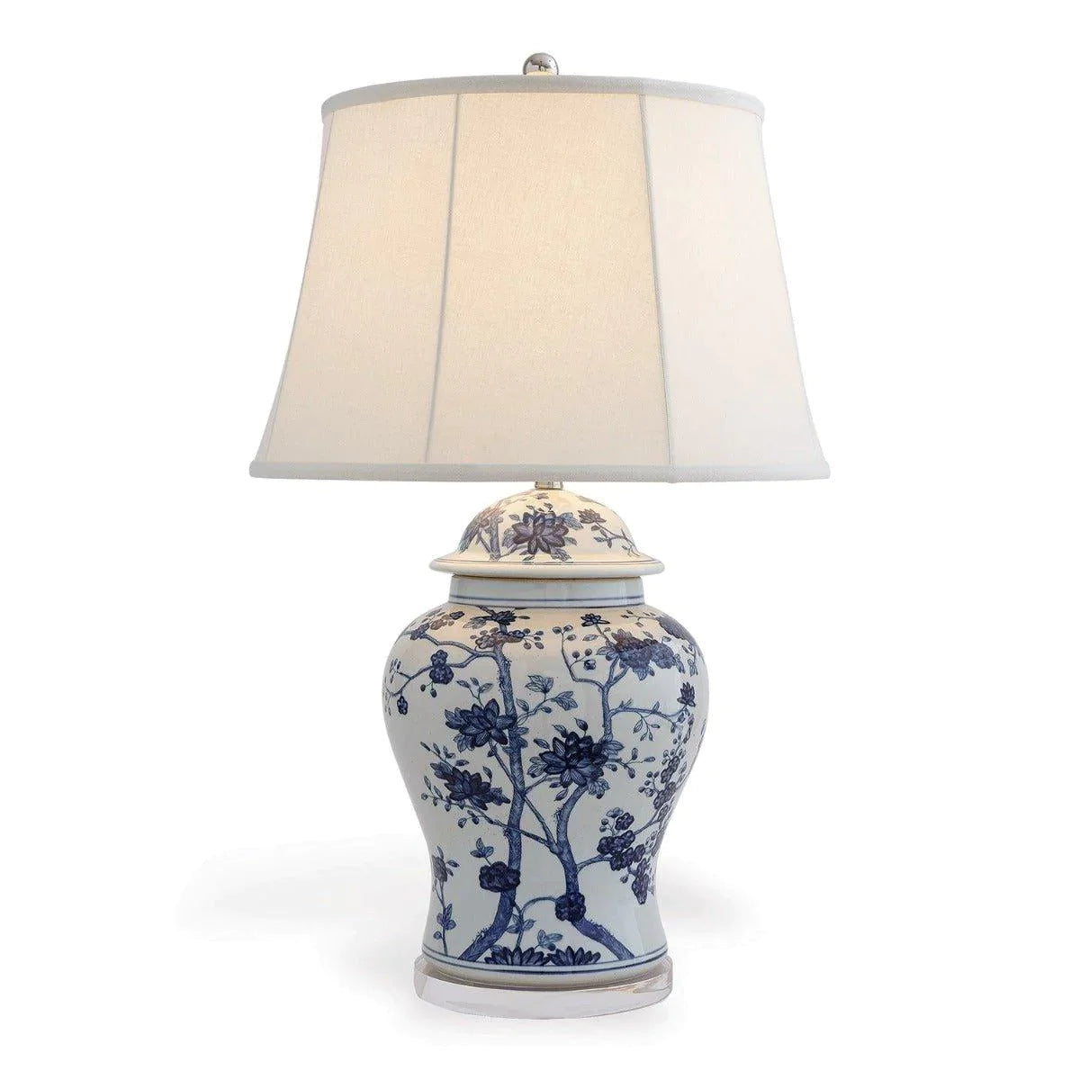 Blue and White Floral Temple Jar Table Lamp - Vintage Ceramic Nightstand Lamp for Bedroom, Living Room, Office Decor - Perfect for Boho, Farmhouse & Asian Inspired Home Decor