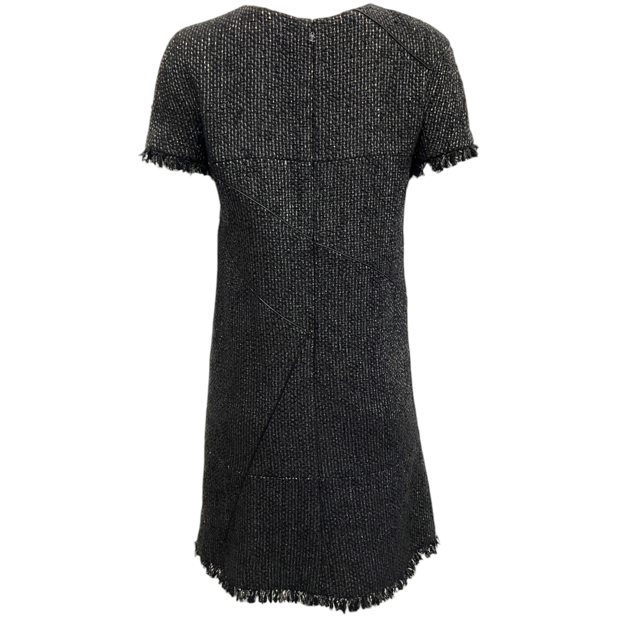 Chanel Black Tweed Dress with Piping and Fringe - Elegant Women's Fashion for Parties, Weddings & Special Occasions