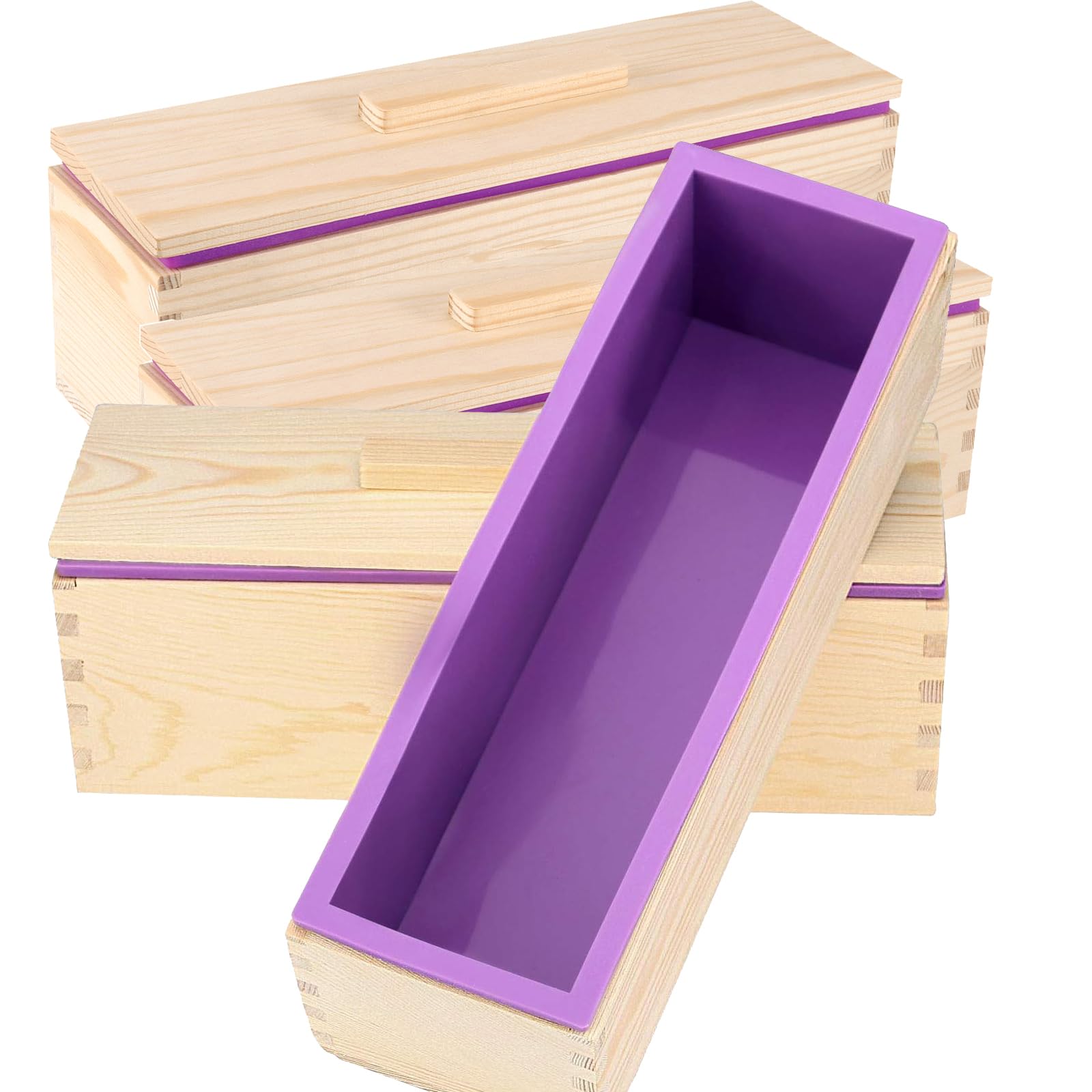 ZOENHOU 3PCS 42oz Flexible Rectangular Silicone Soap Molds Kit with Wood Box - DIY Soap Making Supplies for Handmade Soap, Bath Bombs & Candles - Perfect for Home Crafting, Gifts & Small Business