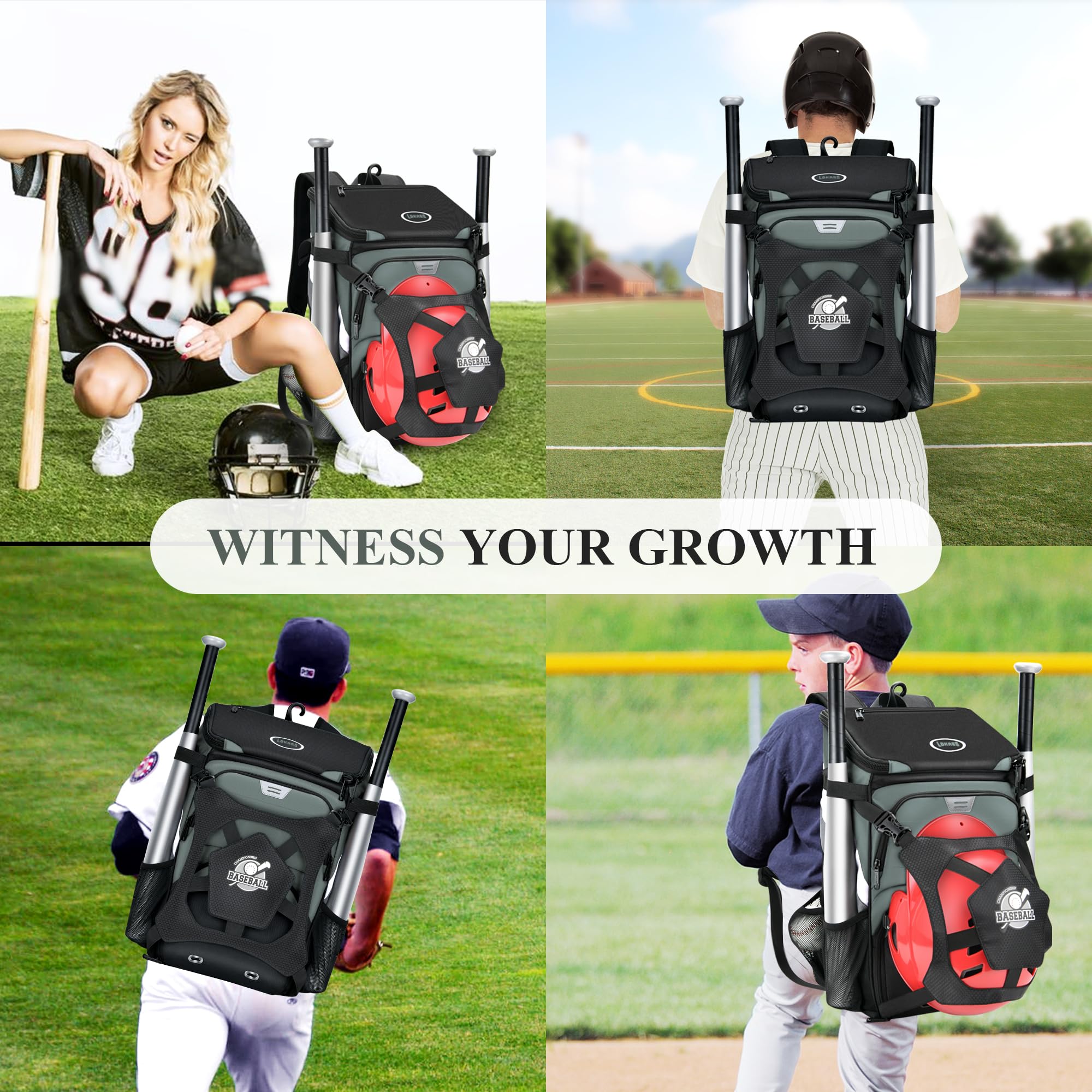 **Large Capacity Lightweight Baseball Backpack for Adults & Youth - Waterproof Softball Bag with Shoe Compartment, Fence Hook & Helmet Storage - Perfect for T-Ball, Batting Practice & Game Day Equipment**