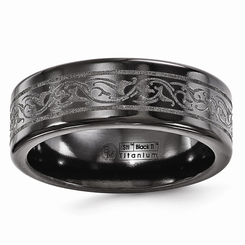 Solid Titanium Men's Wedding Band Ring - 8mm Black Classic Laser Engraved Titanium Ring for Men - Perfect for Engagement, Wedding, Anniversary & Everyday Wear