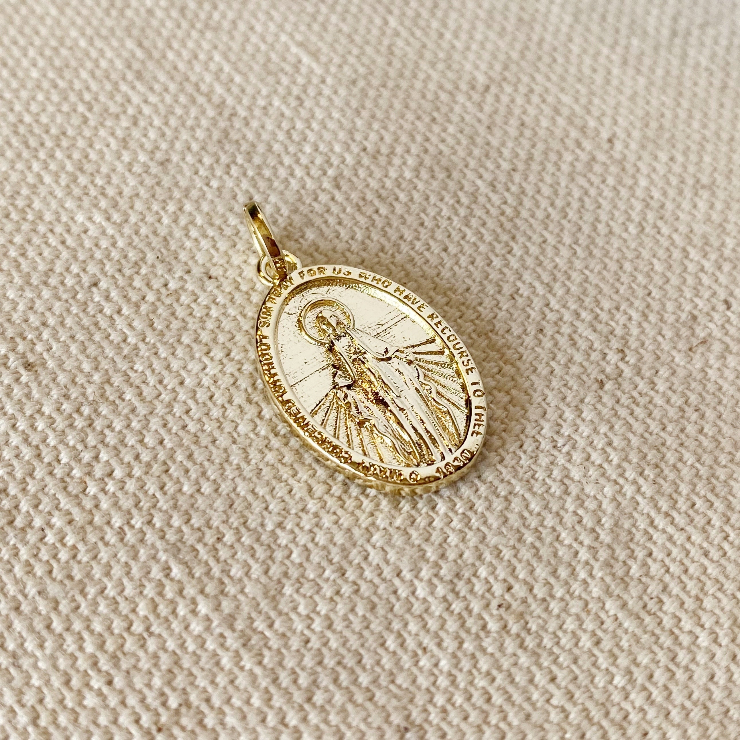 18K Gold Filled Double Sided Lady of Grace Medal Pendant Necklace - Religious Jewelry for Women, Baptism Gift, First Communion, Confirmation & Everyday Faith Inspiration