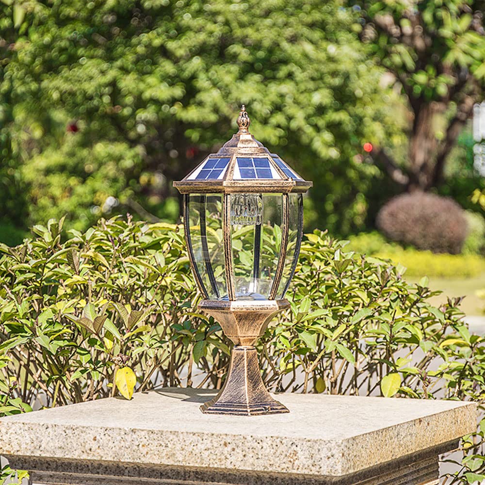 Solar Powered Outdoor Lamp Post Lights - Waterproof Bronze/Black Retro Exterior Pole Lantern for Front Door, Garden & Backyard (White/Warm Light Options) | Perfect for Pathway, Driveway & Landscape Lighting
