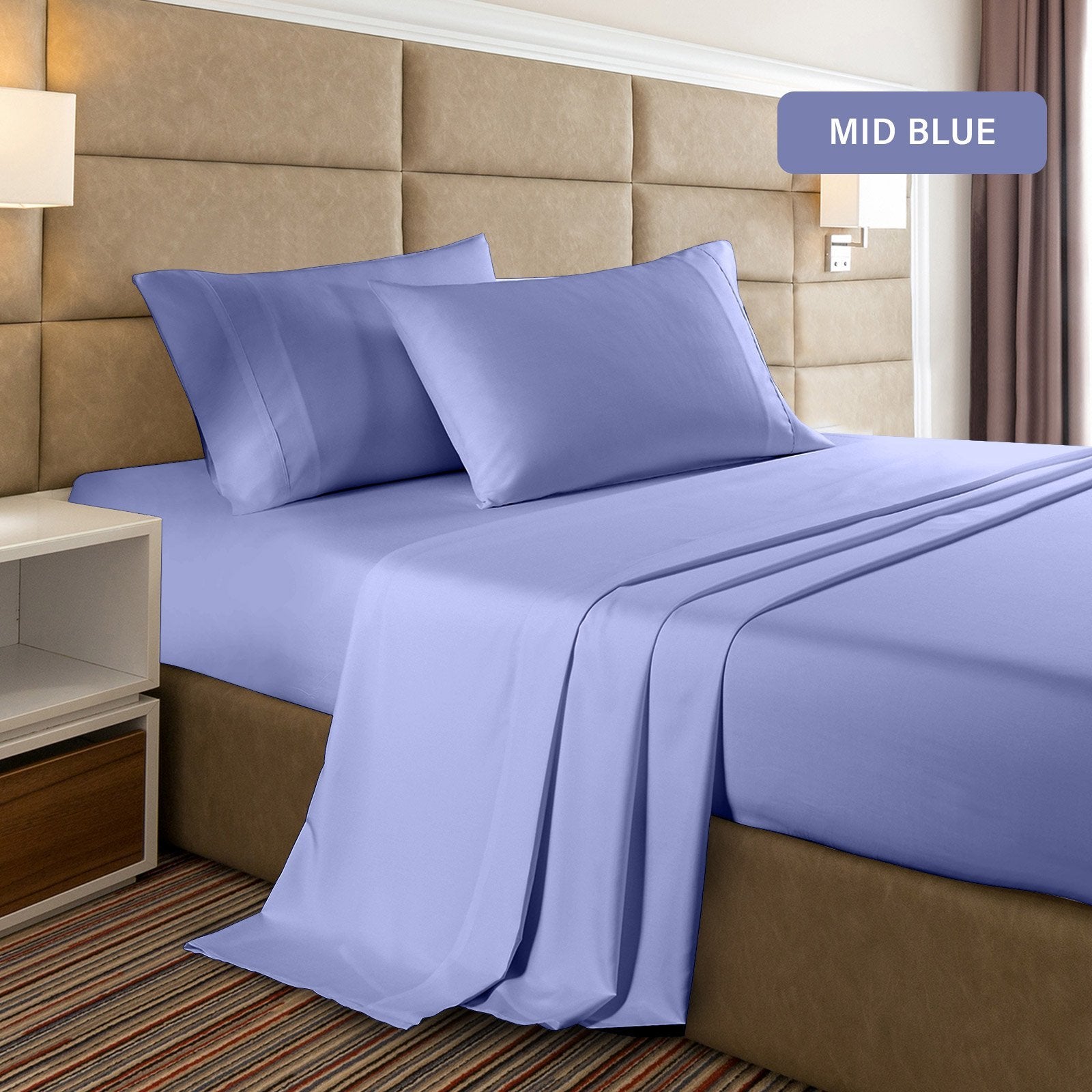 Casa Decor 2000 Thread Count Bamboo Cooling Sheet Set - Ultra Soft Breathable Bed Sheets for Hot Sleepers - Queen Size Mid Blue Bedding - Perfect for Summer Nights & Temperature Regulation