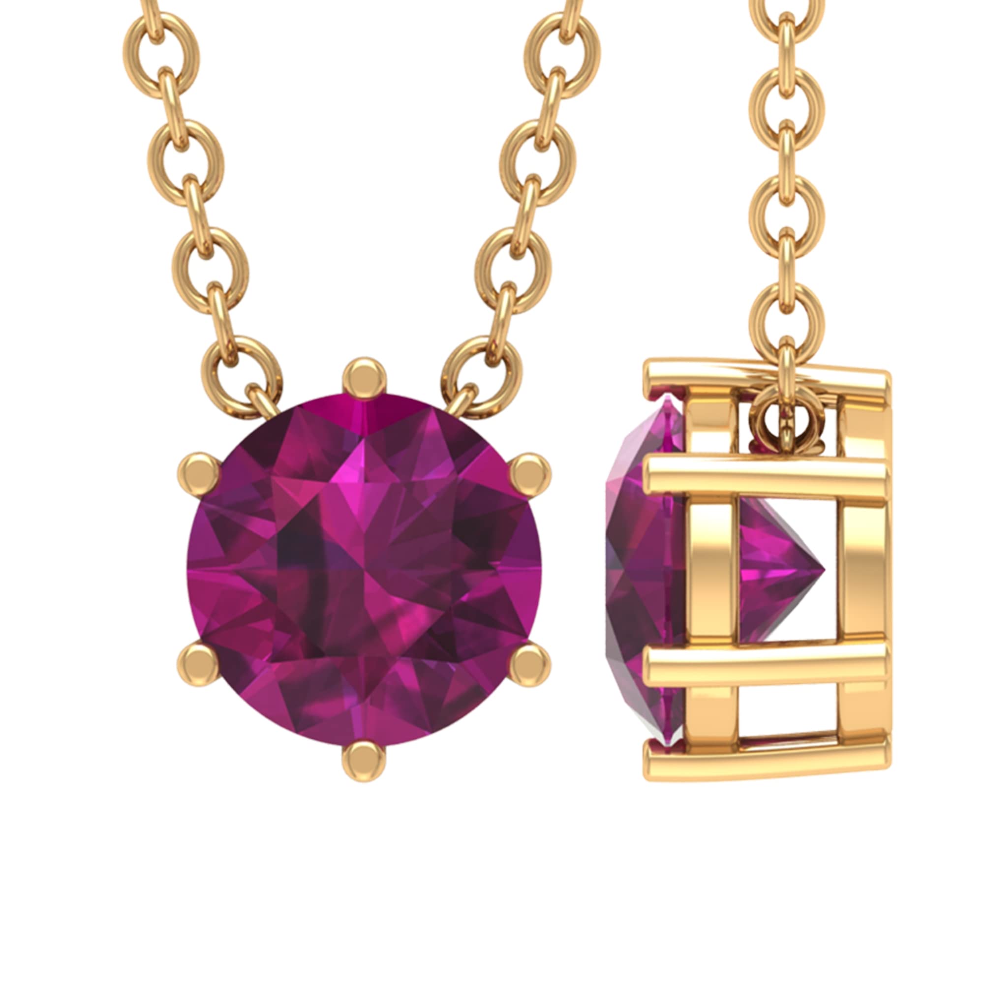 1/2 CT Rhodolite Solitaire Pendant Necklace for Women - 14K Solid Gold Elegant Jewelry Gift for Anniversary, Birthday & Special Occasions
