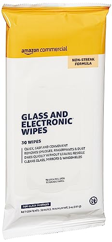 AmazonCommercial Glass & Electronic Cleaning Wipes, 120 Count (4 Packs of 30) - Streak-Free for Screens, Mirrors, Glasses & Electronics - Perfect for Home, Office & Tech Devices