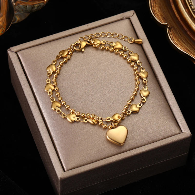 Stainless Steel Heart Pearl Charm Bracelet for Girls - Elegant Jewelry Gift for Women, Teens, Birthday, Valentine's Day, Party Wear