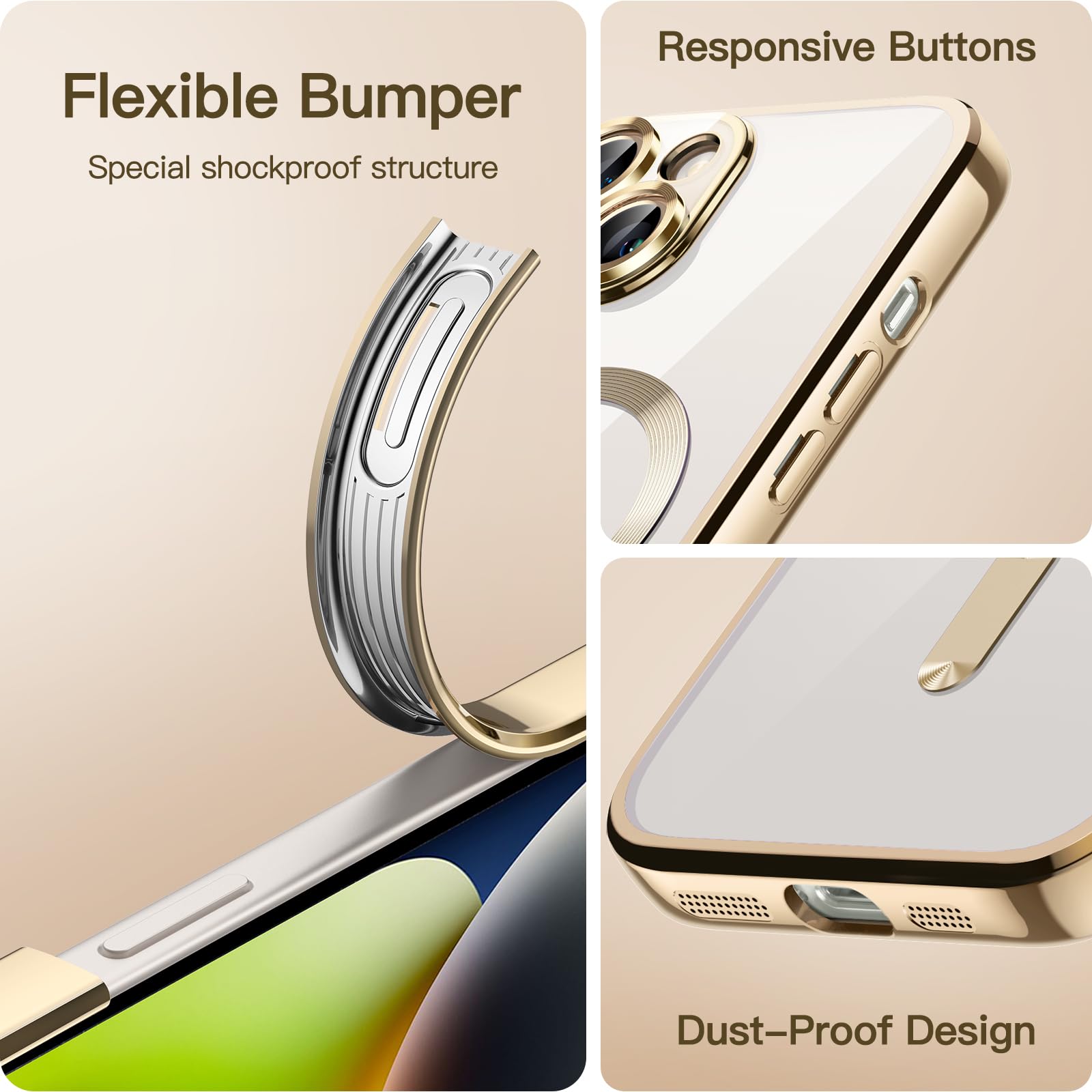 JETech Soft Clear Case for iPhone 14 Plus 6.7-Inch - Shockproof TPU Phone Cover with Full Camera Protection & MagSafe Wireless Charging Compatibility (Gold) | Perfect for Everyday Use, Travel & Work