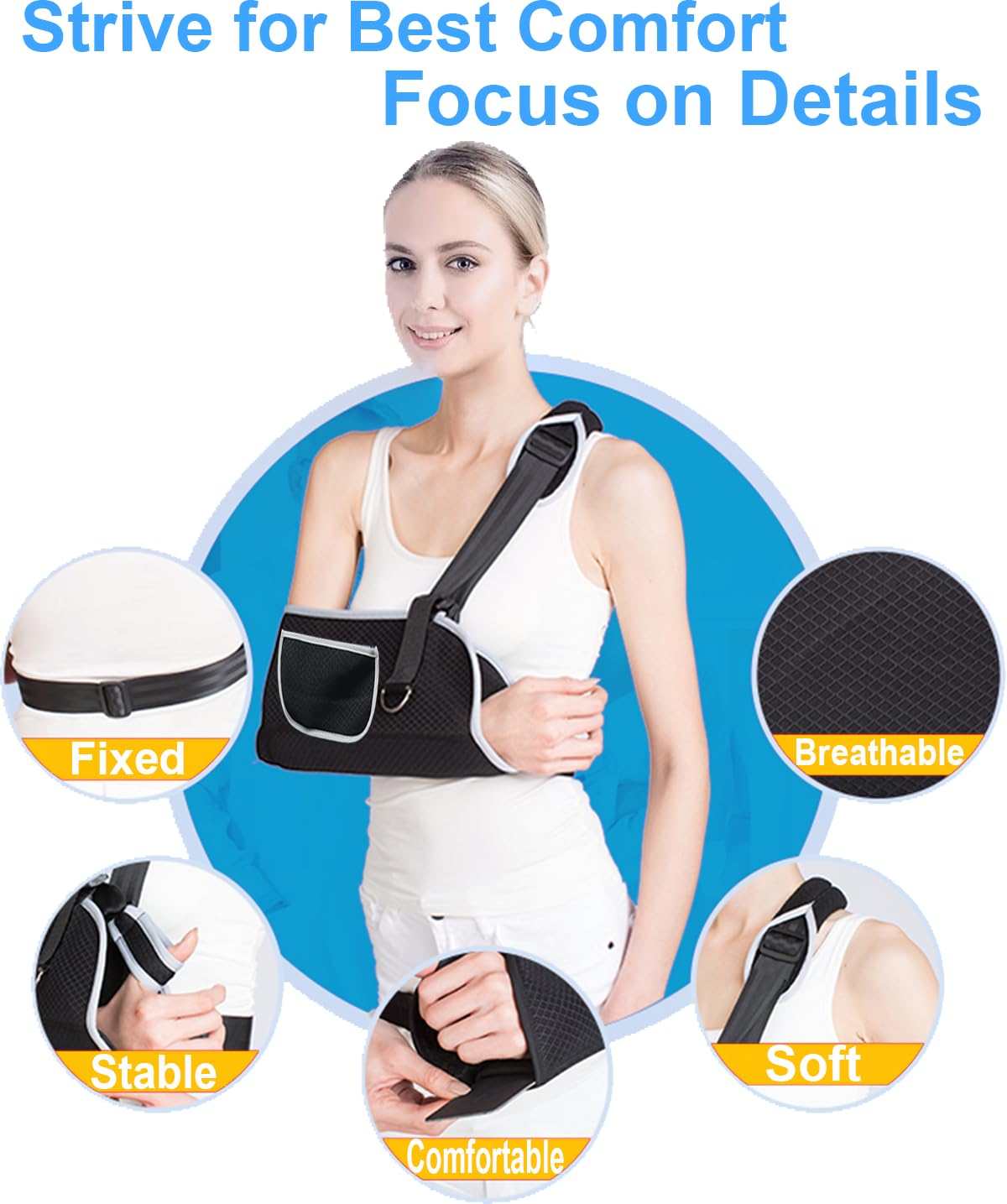 Medical Arm Sling Shoulder Immobilizer - Rotator Cuff Support Brace with Pocket for Shoulder & Arm Injuries (Left/Right, Men/Women) - Ideal for Dislocations, Fractures & Strains - Perfect for Post-Surgery Recovery & Sports Injury Rehabilitation (Medium Size)