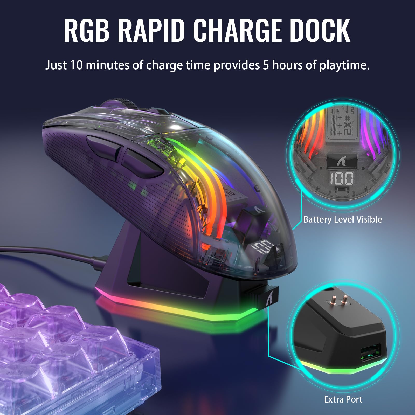 ATTACK SHARK X2 Pro Wireless Gaming Mouse - RGB Charging Dock, Tri-Mode (2.4G/Bluetooth/Wired), Silent Click, Transparent Shell, PixArt 3212 Sensor (4000 DPI), RGB Backlit - Compatible with Windows & Mac (Black) | Perfect for FPS, MOBA & Office Work
