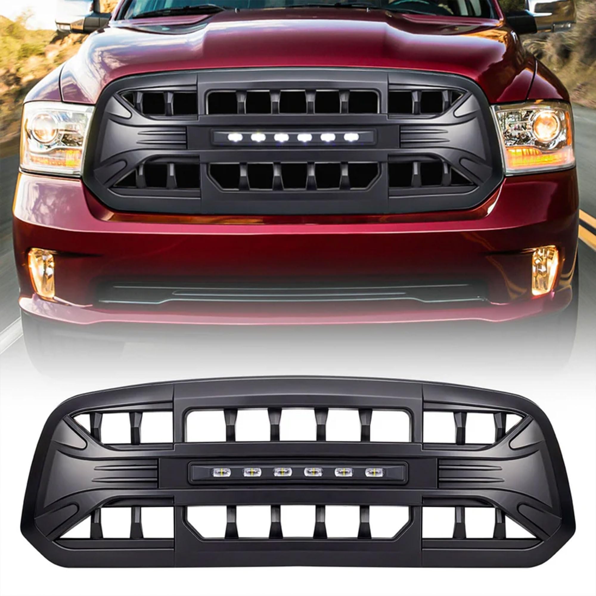 2013-2023 Dodge Ram 1500 & Ram 1500 Classic Off-Road Grille Guard with LED Lights | Heavy Duty Matte Black Front Bumper Protection | Perfect for Off-Roading, Truck Shows & Daily Driving