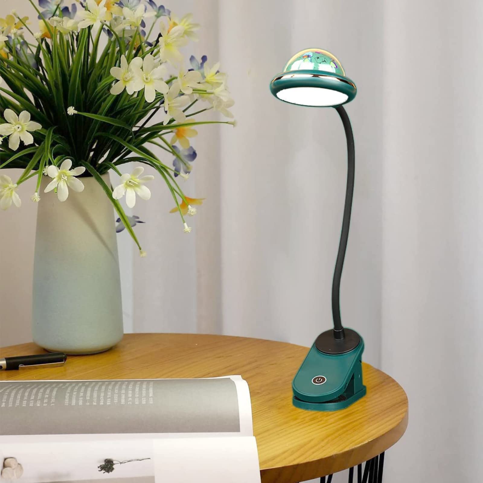 USB Rechargeable LED Folding Book Light with Dimmable 2W Reading Lamp & Mini Projector - 6000K Cool White Touch Control Night Light for Kids, Bedroom & Living Room | Perfect for Reading in Bed, Study Sessions & Cozy Nighttime Ambience (Green)