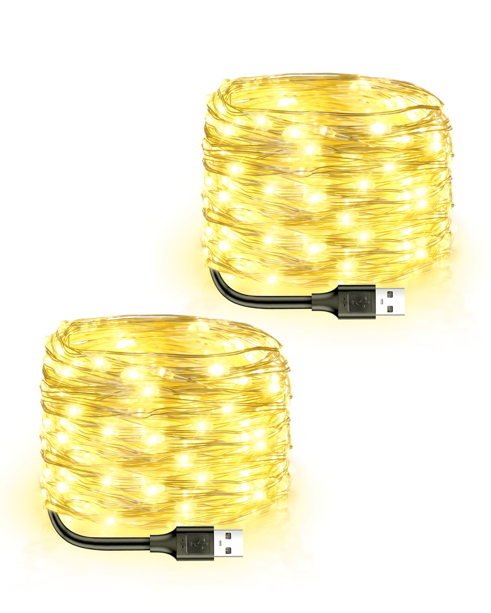Blingstar 2 Pack 33Ft 100 LED USB Fairy Lights - Flexible Silver Wire Mini String Lights for Christmas Tree, Bedroom, Camping & Holiday Decor - Warm White | Perfect for Indoor Home, Party, Wedding & DIY Decoration