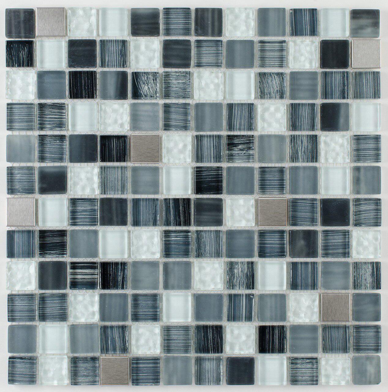 Premium Glass Mosaic Tile with Stainless Steel Accents in Elegant Grey - Perfect for Kitchen Backsplash, Bathroom Walls, and Pool Designs
