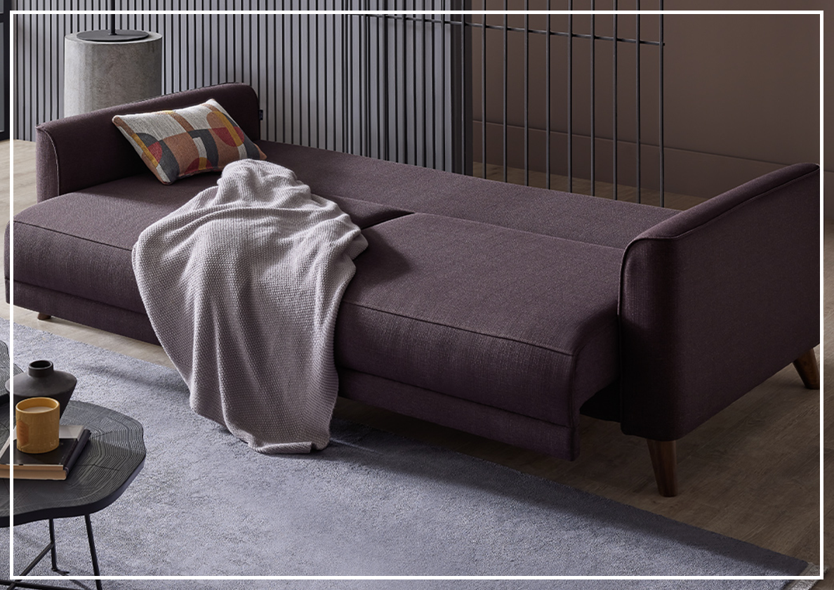 Enza Home Alto 3-Seater Full XL Size Convertible Fabric Sofa Bed with Hidden Storage | Modern Sleeper Sofa for Small Spaces, Guest Room & Apartment Living
