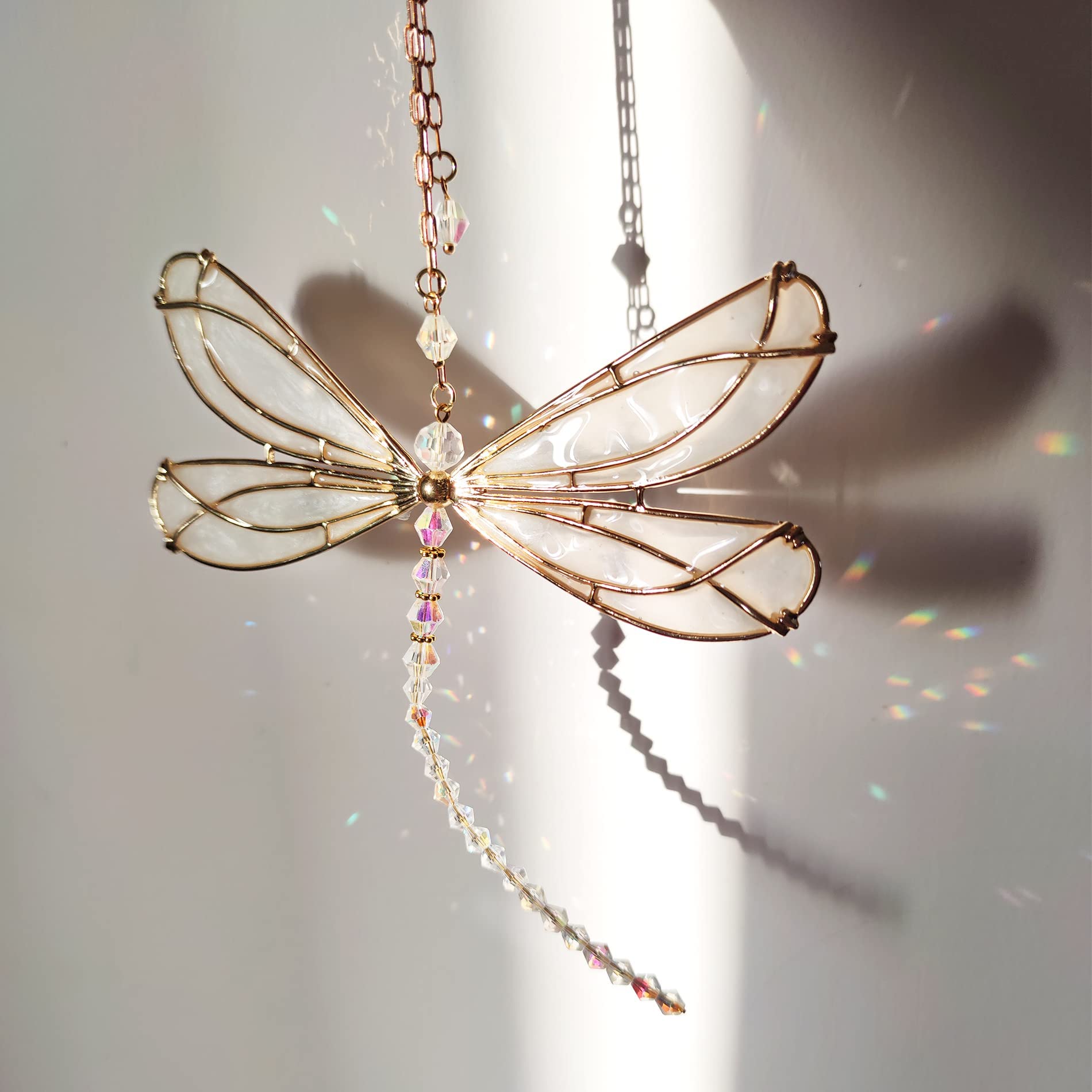 WEISIPU Dragonfly Hanging Ornament - Rainbow Maker Crystal Suncatcher for Home, Garden, Window, Christmas Tree Decor - Perfect Gift for Housewarming, Birthday, Wedding (2 Pack) - Creates Beautiful Light Reflections in Living Room, Bedroom, or Outdoor Spaces