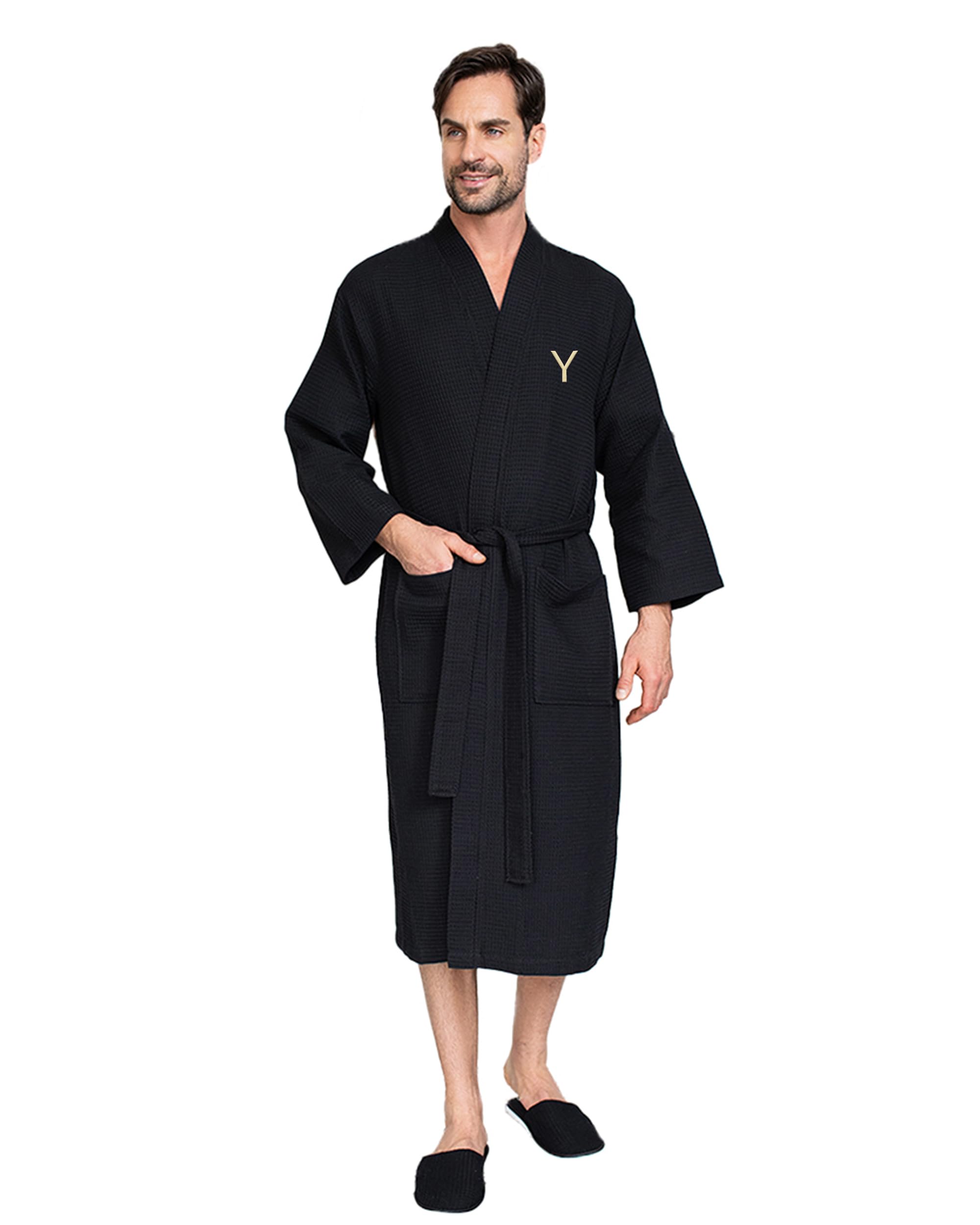 Premium Men's Cotton Waffle Bathrobe - Ultra Soft Luxury Spa Robe for Relaxation at Home, Hotel & Resort Use