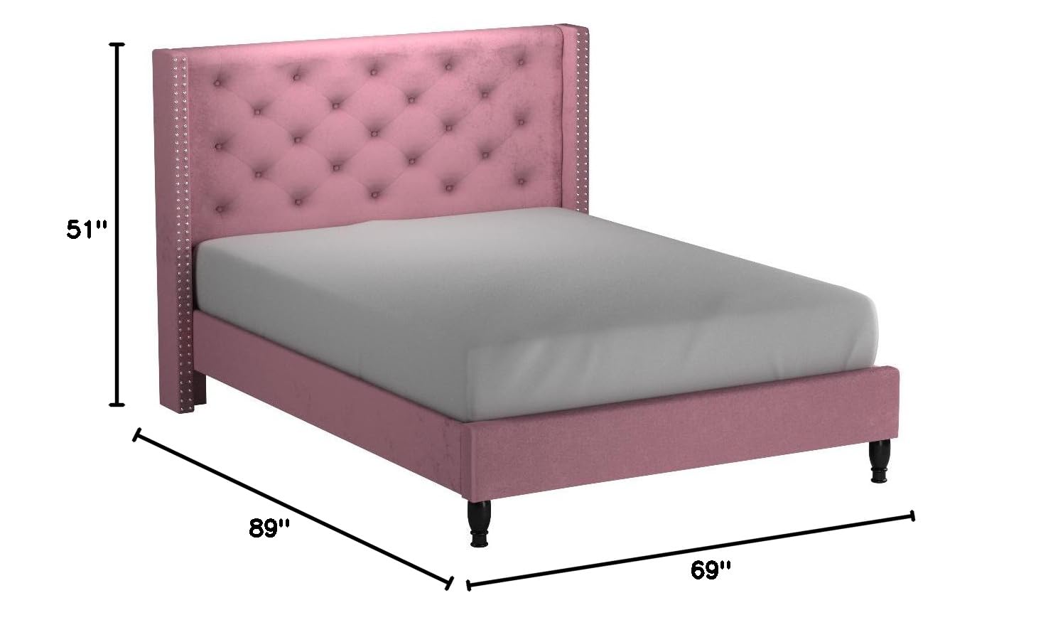 Luxury Suede Upholstered Queen Size Platform Bed with Pink Fabric - Perfect for Modern Bedrooms & Master Suites