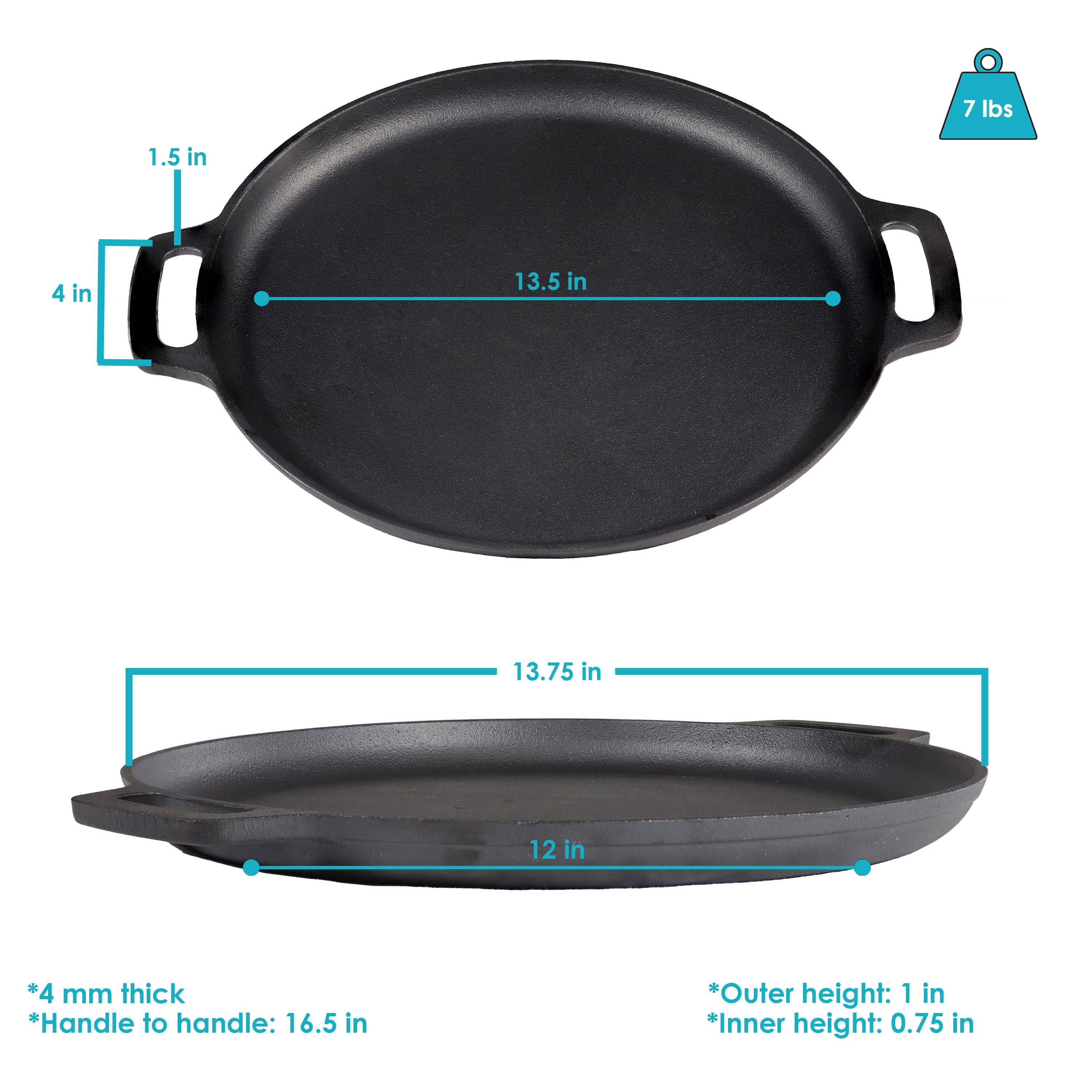 Sunnydaze Pre-Seasoned Cast Iron Pizza Pan with 2 Side Handles - 12 Inch Rust-Free Baking Dish for Homemade Pizza, Bread & Desserts - Perfect for Oven, Grill & Outdoor Cooking