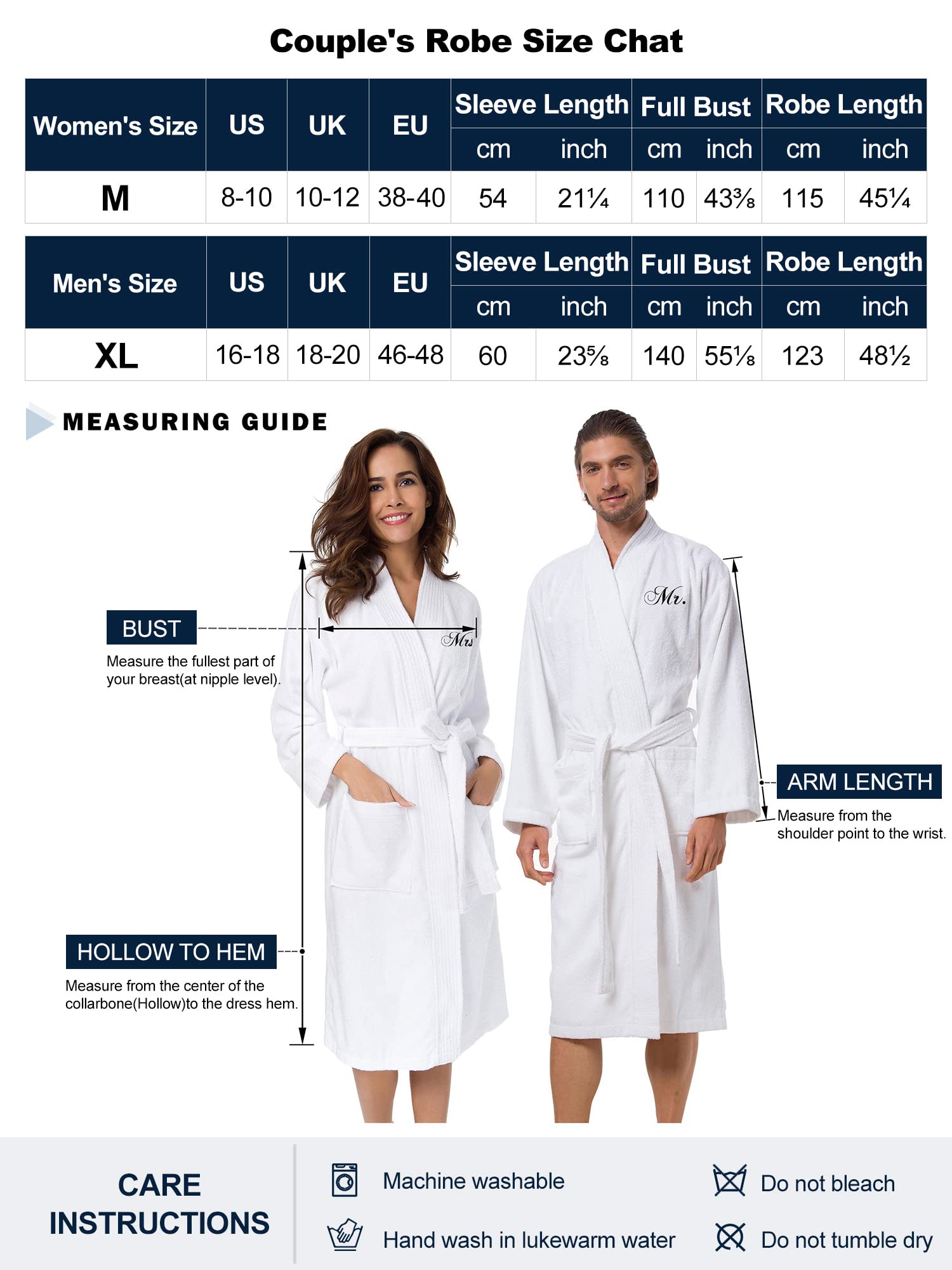 AW BRIDAL 2-Piece Terry Cloth Robe Set for Women & Men - 100% Cotton Kimono Style Spa Bathrobe - Perfect Wedding Anniversary, Engagement & Bridal Shower Gift - Ideal for Honeymoon, Spa Days & Relaxing at Home