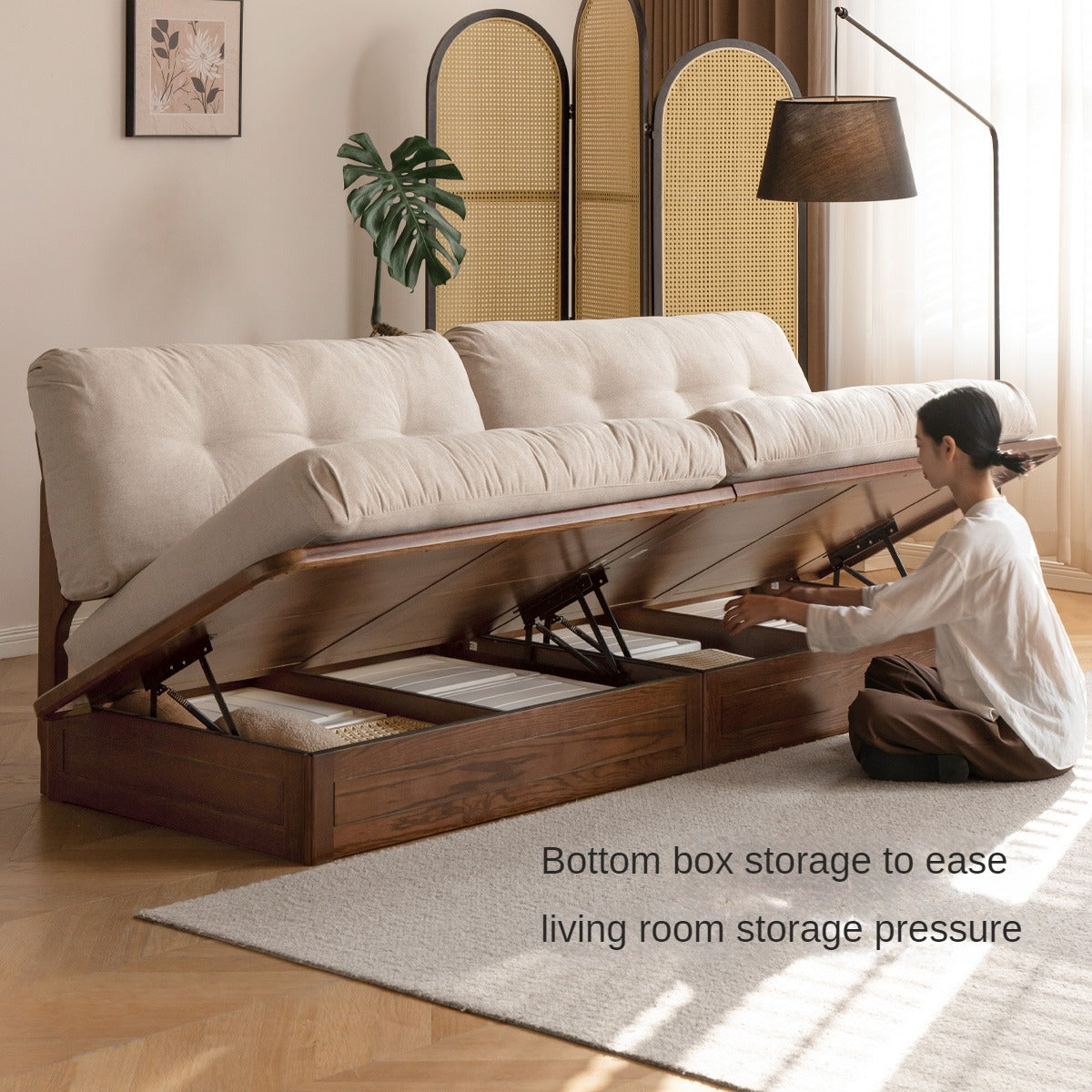 Modern Oak Solid Wood Upholstered Fabric Sofa - Durable & Stylish Living Room Furniture for Home Decor